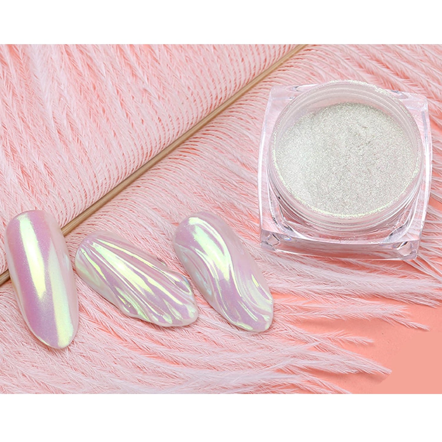 Holographic Nail Powder - White Pearl Chrome Dust, Fairy Dust Glitter, Pearl Pigment