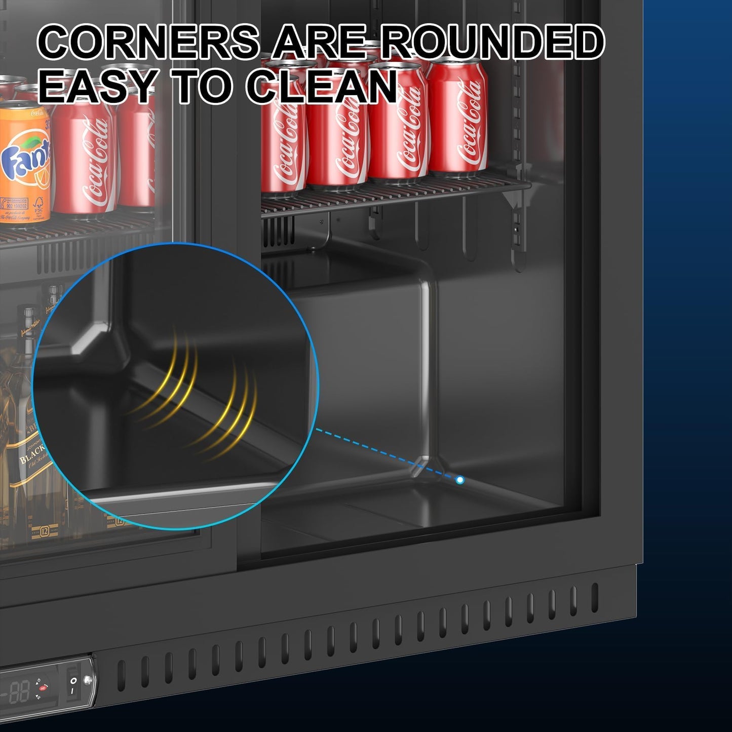 Rockitch Back Bar Cooler with 2 Sliding Doors, 6.8 Cu.ft Commercial Bar Cooler with LED Lighting, Under Counter Height Beverage Refrigerator, Commercial Display Drink Fridge for Bar, Restaurant, Hotel