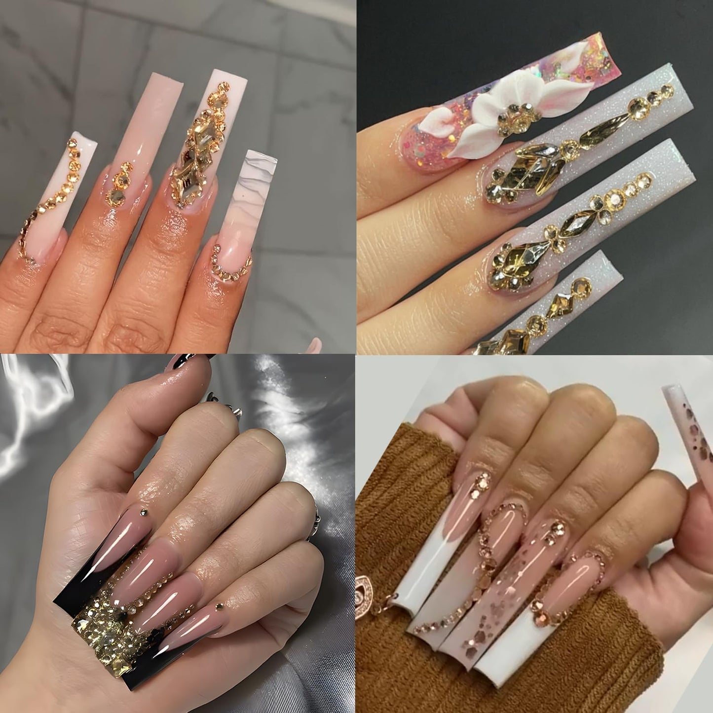 Yzzseven 12 Types of 600 Champagne Diamonds + 2500 Flat Rhinestones Mix 20 Styles Flatback DIY Crafts Rhinestone Crystals 3D Ornament‌s Flat Back Stones Set + Tweezers + Drill Pen