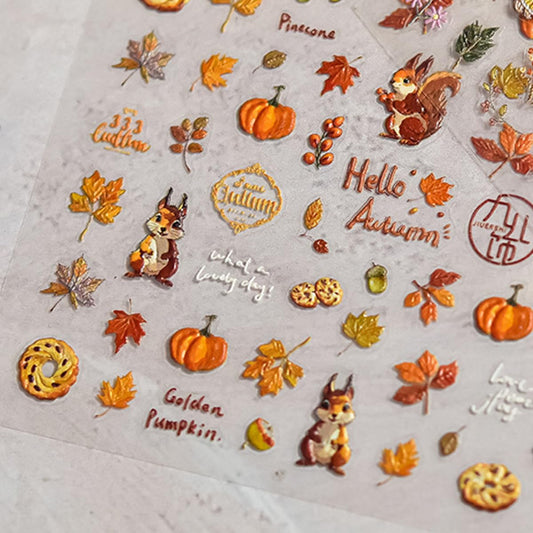 1 Sheets Fall Nail Stickers Autumn Maple Leaf Nail Art Stickers for Nail Art Cute Pine Cones Pumpkin Designs 5D Embossed Self-Adhesive Thanksgiving Nail Decals for Women Acrylic Manicure DIY
