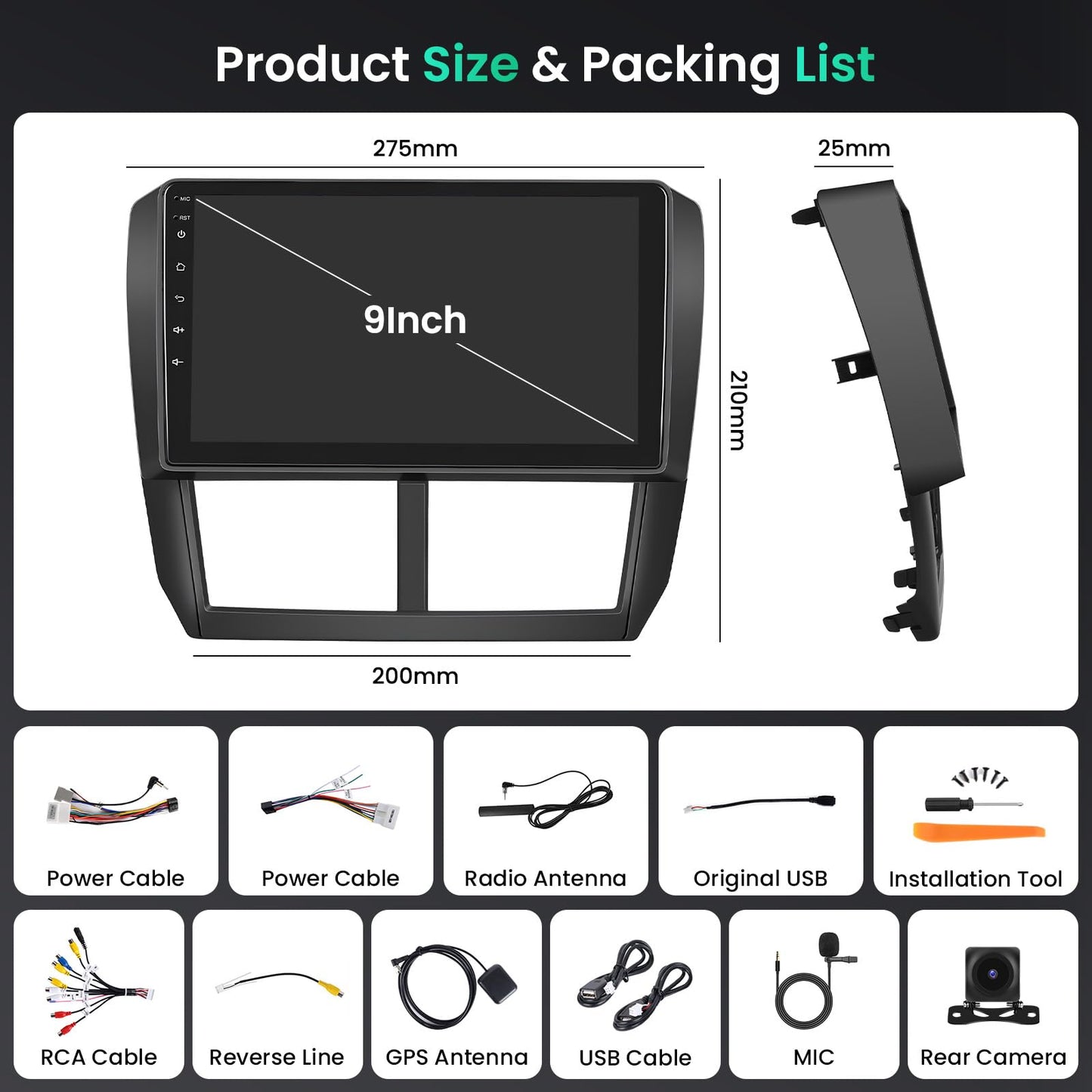 [8-Core 6+128GB] Android 15 Car Stereo for 2008-2012 Subaru Forester Impreza WRX Radio, 9 Inch IPS Touch Screen Radio Wireless Apple Carplay Android Auto, Bluetooth GPS WiFi 32EQ/DSP/FM/SWC Backup Cam