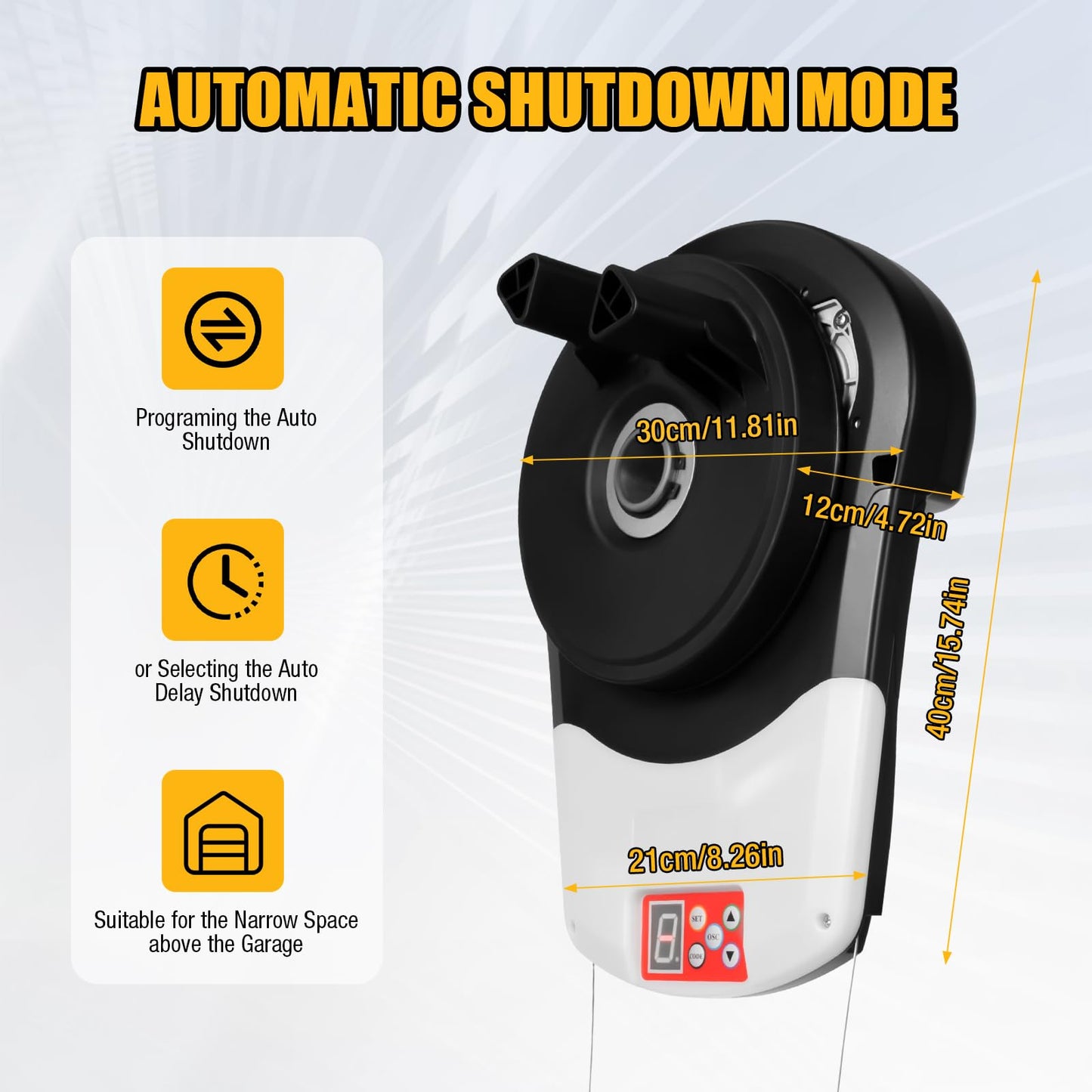 Fenjidrop Automatic Garage Roller Door Opener, Roll Up Door Opener, Smart Garage Door Openers 2 Remotes with LED Lift Force 800N Power 100W 164 Ft, 110V AC 100W