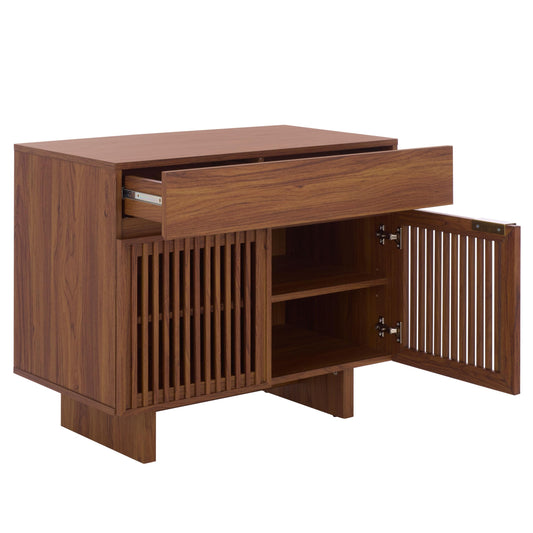 SAFAVIEH Home Collection - Quaid 1-Drawer 2-Door Nightstand Table with Interior Shelves, Walnut & Brass Bedside Storage (NST3104A)
