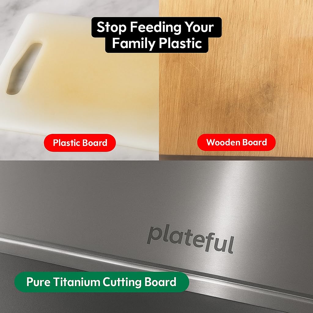 Plateful Titanium Cutting Board - Real, Titanium Cutting Boards for Kitchen With Juice Groove, Food Grade Chopping Boards, No Microplastics, Lasts a Lifetime (Large)