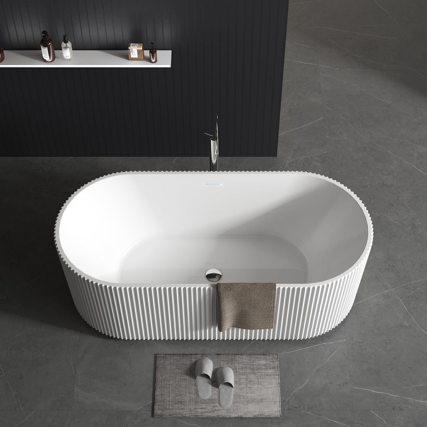 67'' Freestanding Bathtub, Deep Soaking Tub, Non-Slip Base, Acrylic, cUPC Certified Free Standing Tub, Chrome Drain Bath Tub, Modern Tub for Bathrooms, White