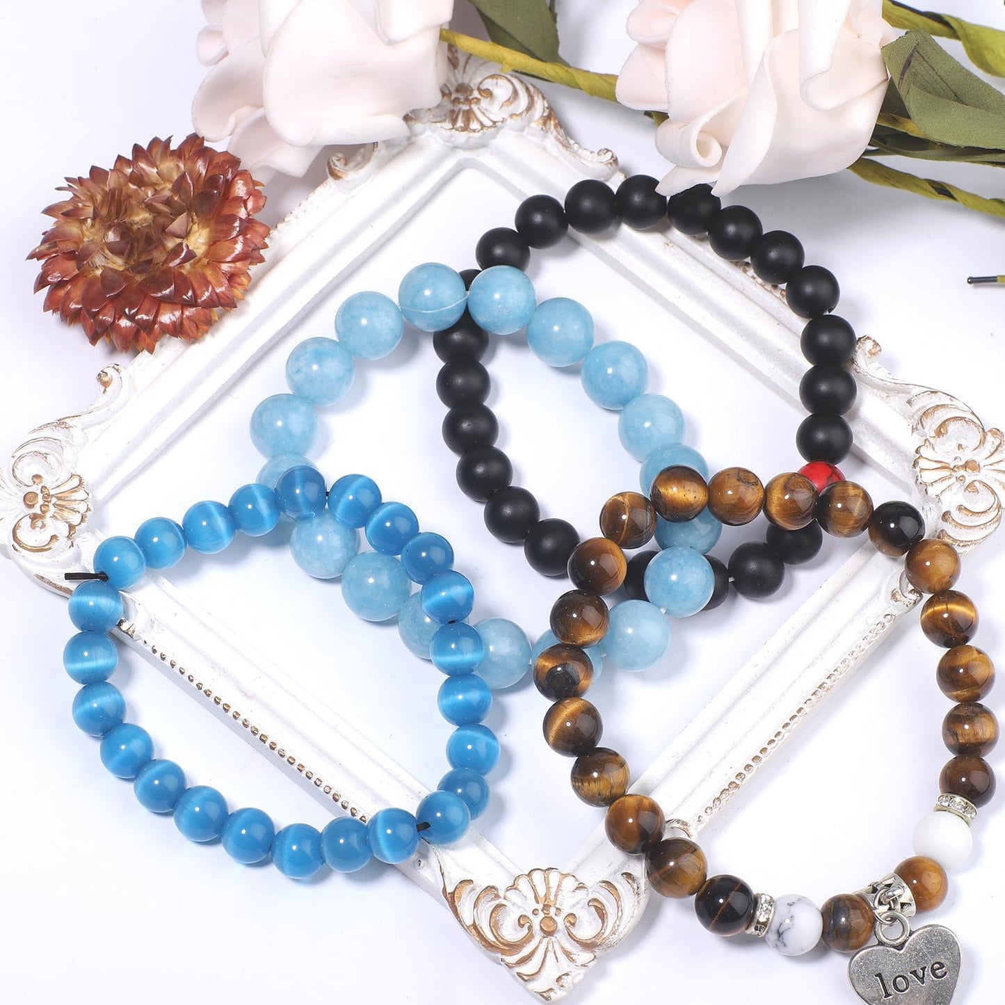 NITOPUPU 100Pcs 8mm Natural Black Volcanic Lava Gemstone Beads Round Loose Stone Beads for Jewerly Making with Crystal Stretch Cord