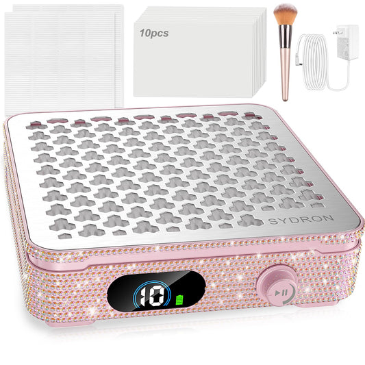 Nail Dust Collector | 1000PA Nail Dust Collector Rechargeable | 10 Speed Levels | Low Noise & Strong Suction | Reusable Filter, 10 Pads + Nail Dust Brush| for Acrylic Nails, Salon & Home -Pink Diamond