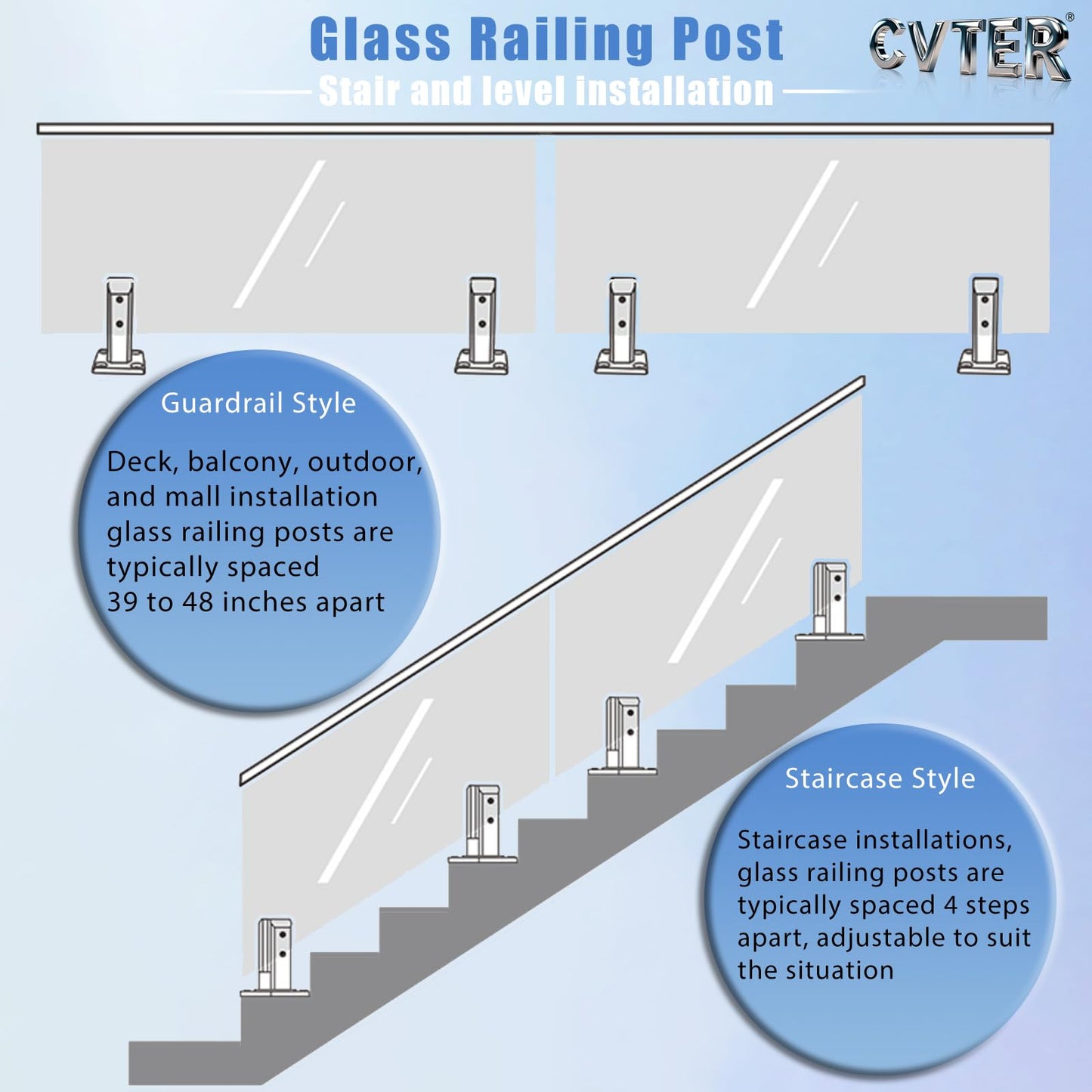 Cvter Black Glass Railing Spigot, 10 Pack, Heavy Duty Glass Clamp Post, 304 Stainless Steel Railing System for Stairs Balusters/Pool/Balcony/Patio/Deck (Net Weight 2.31lb)