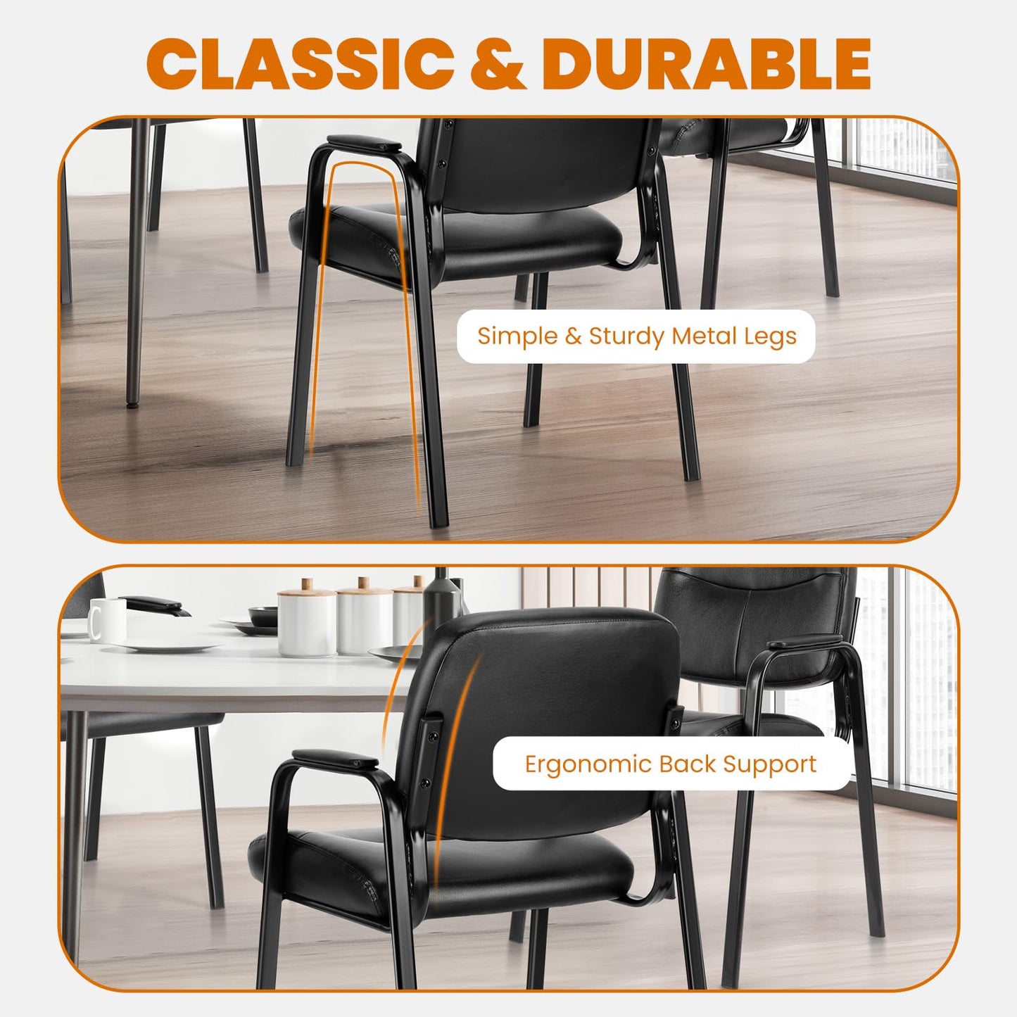 OLIXIS Office Waiting Room Chairs Set of 4, Leather Desk Reception Guest Stationary Side Chair with Padded Arms for Home Conference Lobby Medical Clinic