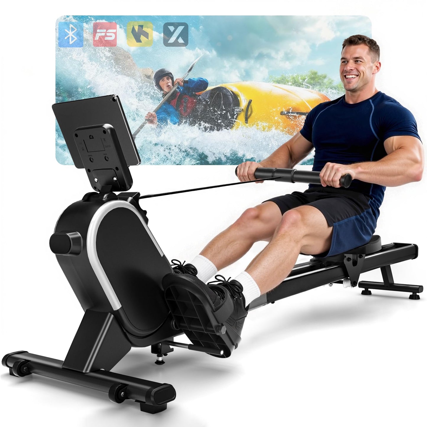 Rowing Machines for Home, MOSUNY Magnetic Rowing Machine, 16-Level Adjustable Resistance, 350 lb Weight Capacity, Upgraded Dual Slide Rails with Data Display Screen