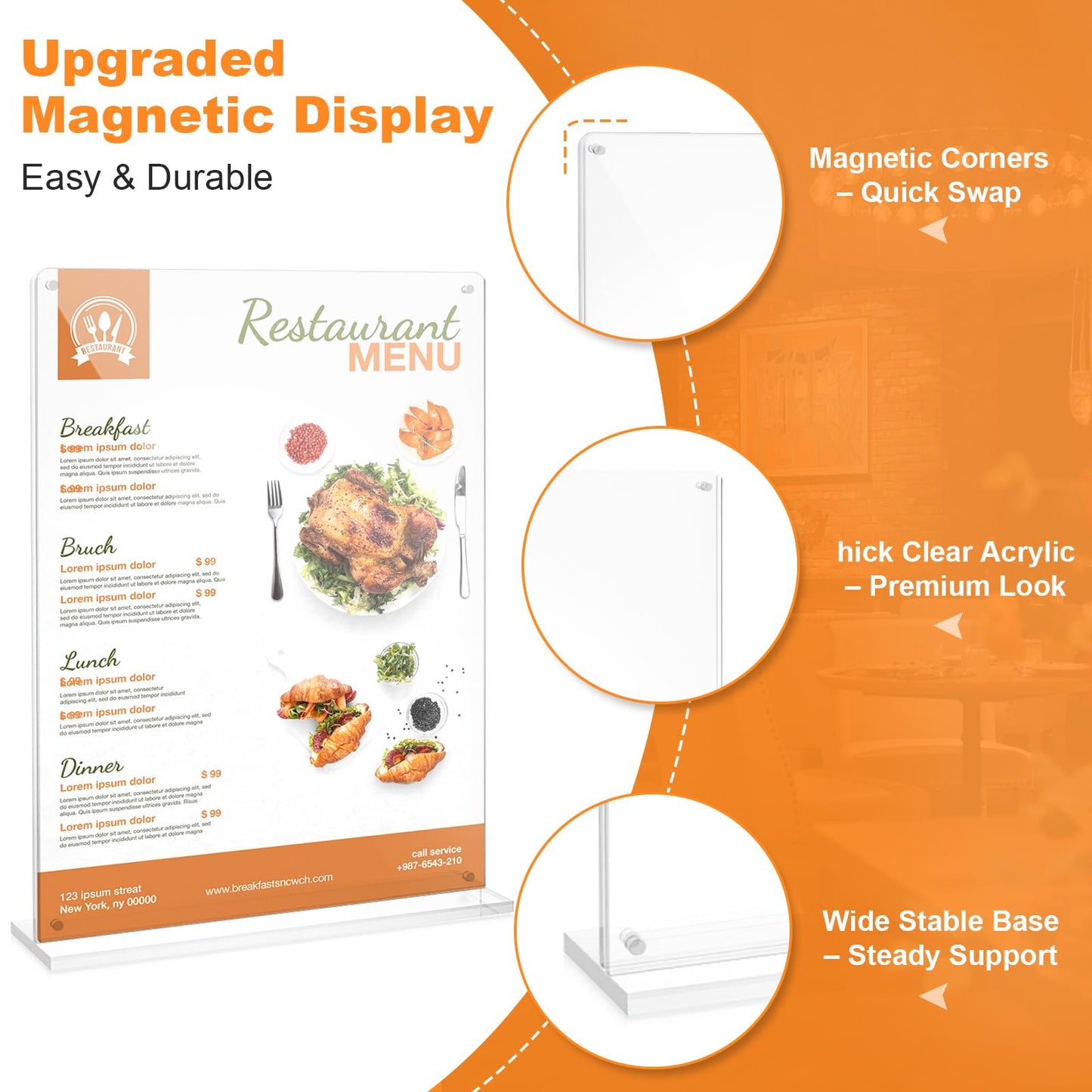 Truxwal 8.5x11 Acrylic Sign Holder Table Top with Magnetic Corners, 4-Pack, Rounded Corners – Quick Change Display Stand for Menus, Posters and Ads, Restaurant, Office, Events, Retail