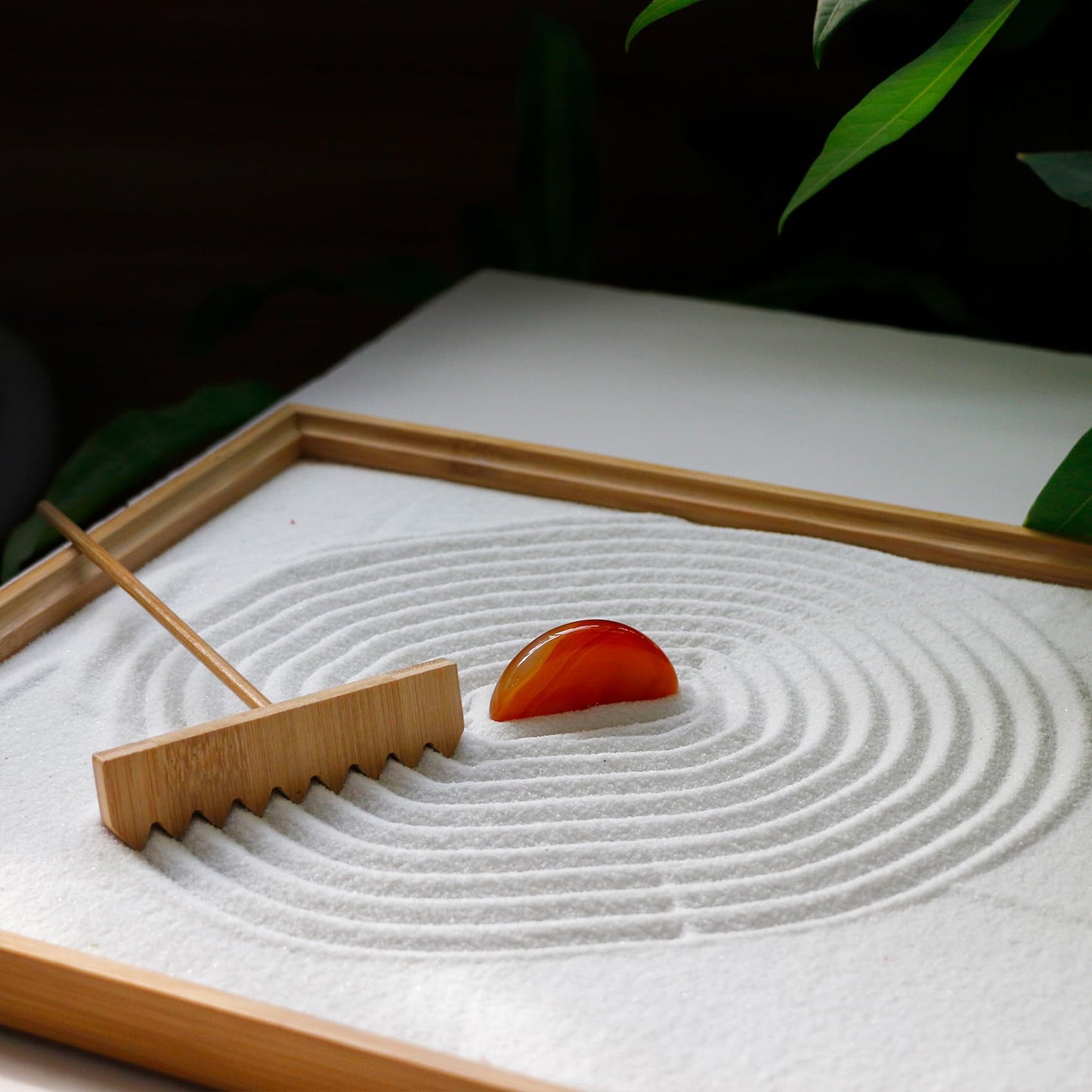 Zen Garden Rake Accessories - Miniature Tabletop Zen Garden Kits Tools w/Bamboo Rakes Holder Japanese Meditation Rock Sand Garden Kits Set for Birthday Zen Gifts Zen Room Decor