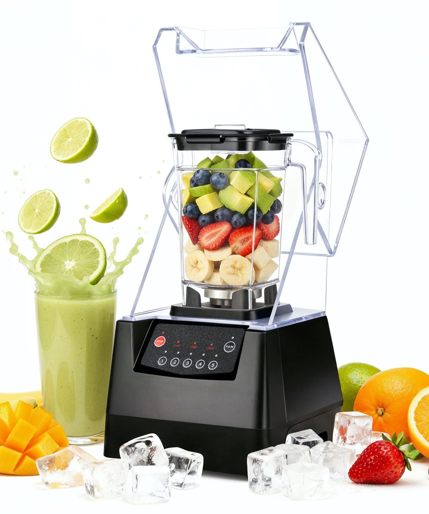 SYBO HS-210E Professional-Grade Commercial Blender With Quiet Shield, Heavy-Duty 2HP High-Speed, 48oz BPA-Free Jar, Easy Cleaning & Dishwasher-Safe, for Juice, Ice Shakes, Smoothies, Metallic