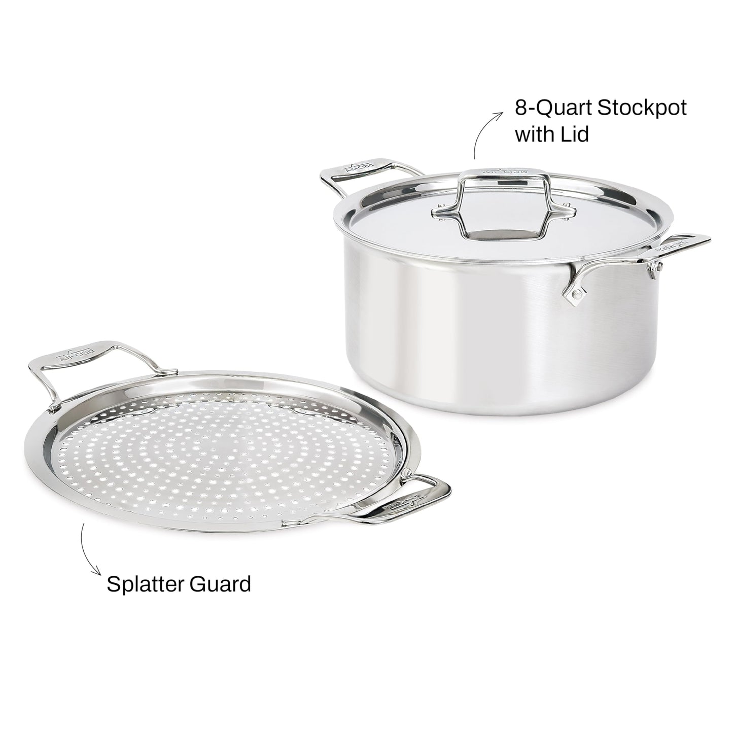 All-Clad D5® Stainless Steel Core 8 Quart Stockpot with Splatter Lid - Made in the USA - The Upgrade for Supremely Even Heat- Oven Safe & Induction Compatible Cookware