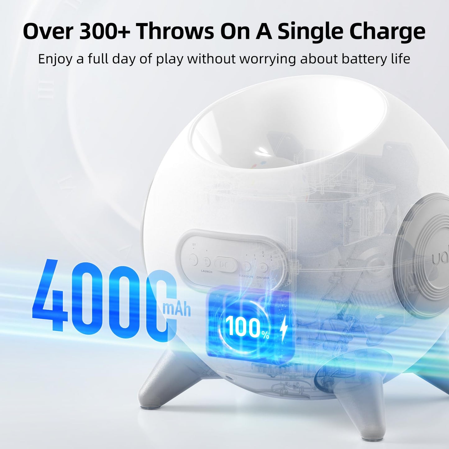 uahpet Automatic Ball Launcher for Dogs with Obstacle Detection, 20ft-80ft Adjustable Distances Ball Thrower Launcher for Medium & Large Dogs, with 4 Balls (2.5 inches)