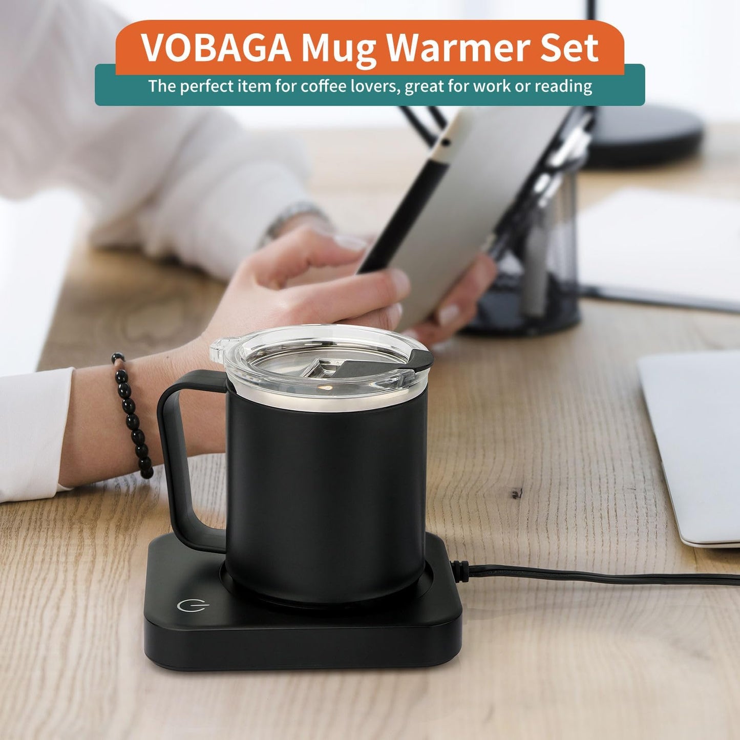 VOBAGA Coffee Mug Warmer Set with Auto Shut Off, 15 oz Coffee Mug Gift Set & 3 Temperature Settings Home Office Desk Accessories