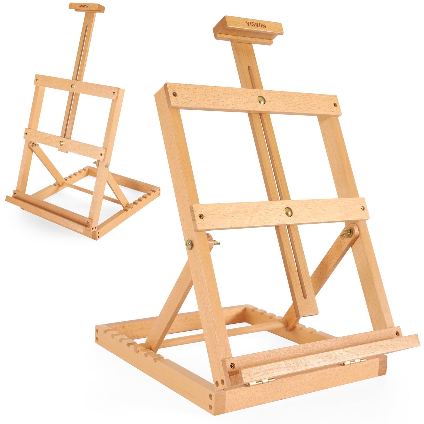 VISWIN Heavy-Duty Table Top Easel for Painting, Adjustable Beech Wood Tabletop Easel, Hold Canvas up to 23”, Portable Art Desktop Easel Stand for Adults, Artists, Beginners – Natural