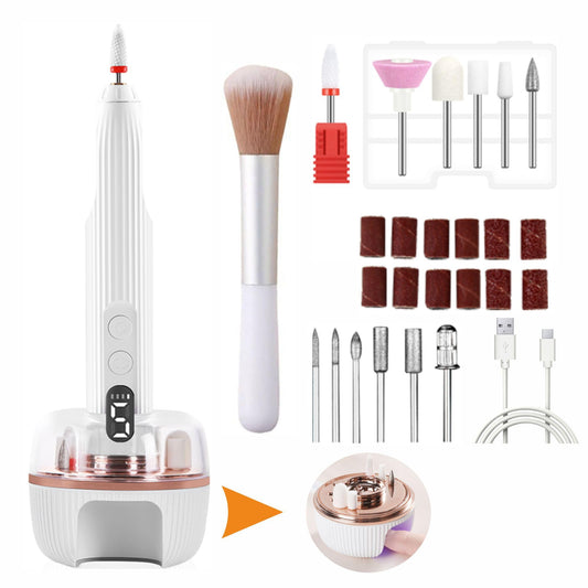 Suonee Electric Nail Drill File Professional - Cordless Nail Drill Filer Machine for Acrylic Nails Polishing, U V Lamp,Charging Base,5 Speed,Nail Grinder, Manicure Pedicure Kit for Salon Home