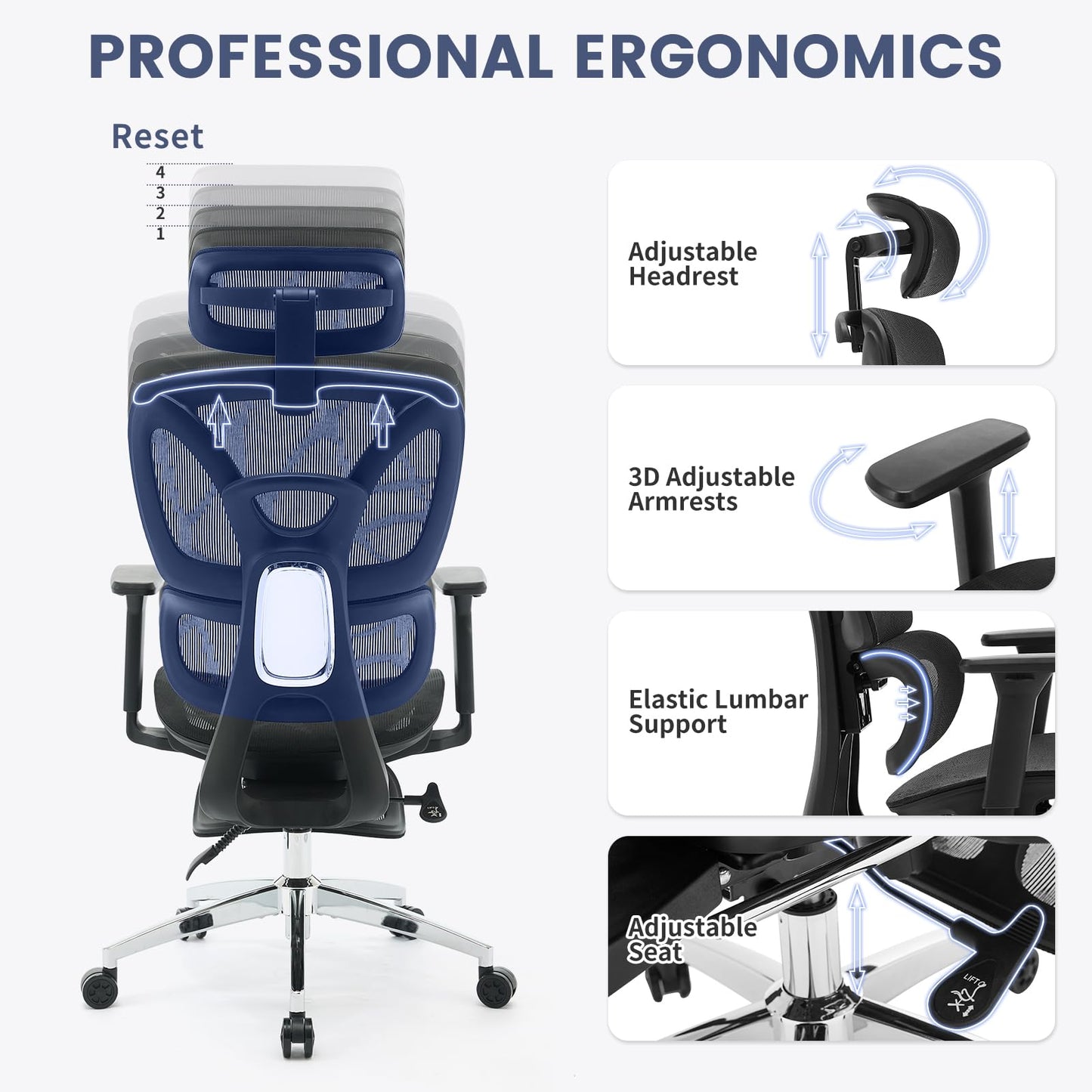 GarveeHome Ergonomic Office Chair, High Back Ergonomic Desk Chair with Adjustable Lumbar Support,Mesh Home Office Chair Gaming Chair,Up to 400 LB,Black