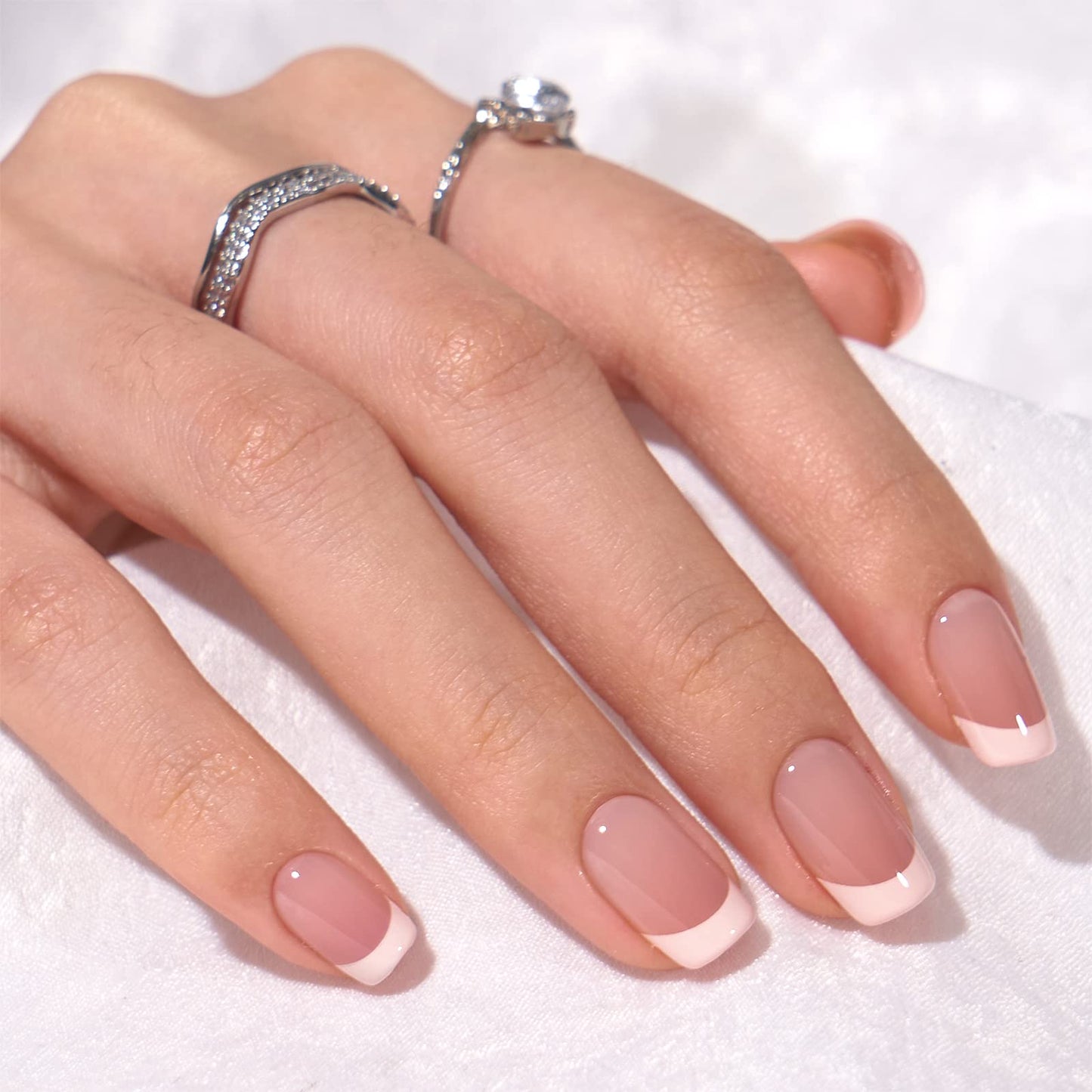 BTArtbox French Tip Press on Nails Toenails Short - Timeless Grace & French Girl