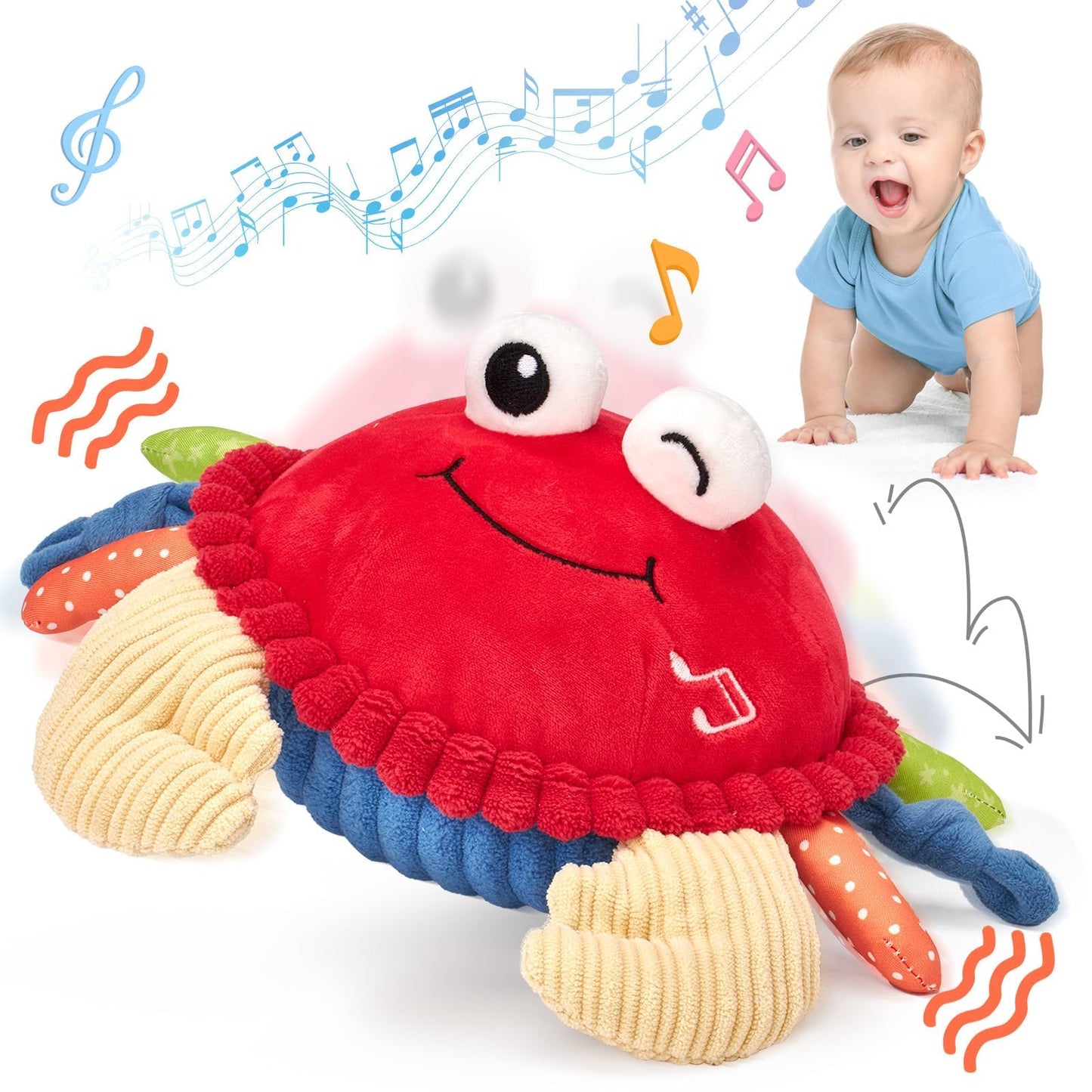 hahaland Baby Toys 6+ 12-18 Months - Crawling Musical Dancing Walking Moving Bouncing Learning Crab Tummy Time Toy Sensory Toddler Toys for 1-3 Year Old Christmas Birthday Gifts Stocking Stuffers