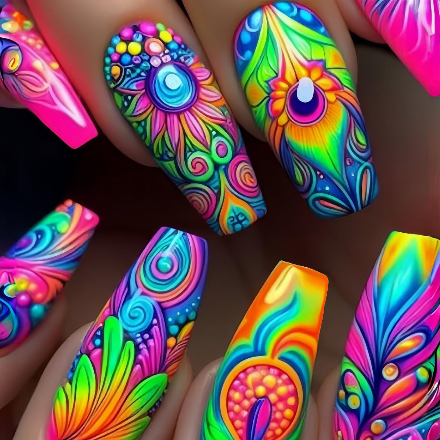 EYZOTSF Press on Nails Long Coffin Shaped Acrylic Square False Nails with Designs Artificial Extra Long Length Coffin Fake Nails with Charms Glue Stick ons Fingernails for Women Girls(Y456)