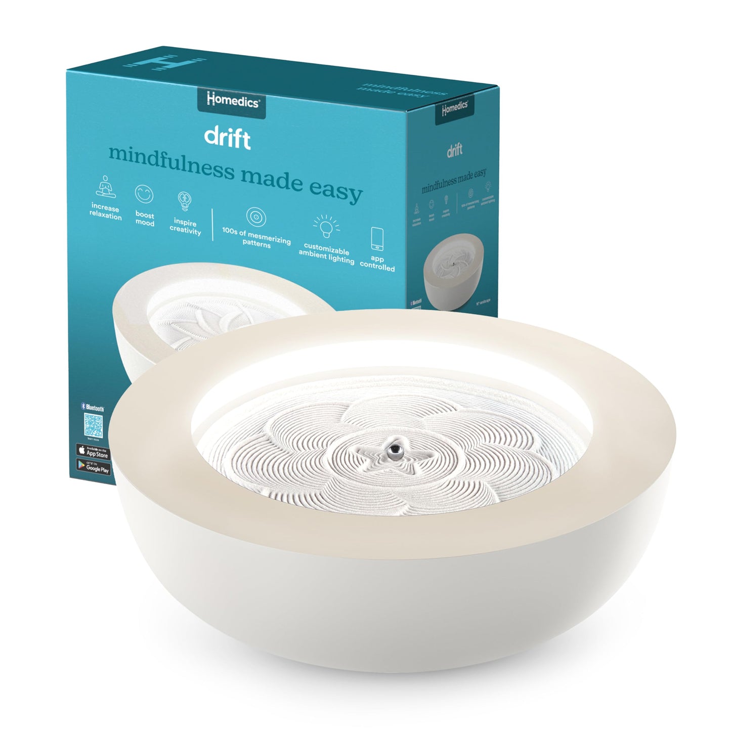 Homedics Drift Sandscape, Perpetual Motion Machine, Zen Garden, Meditation Accessories, Decorative Sandscape, Bluetooth, iOS, Android 16 Inch (Medium), Cream