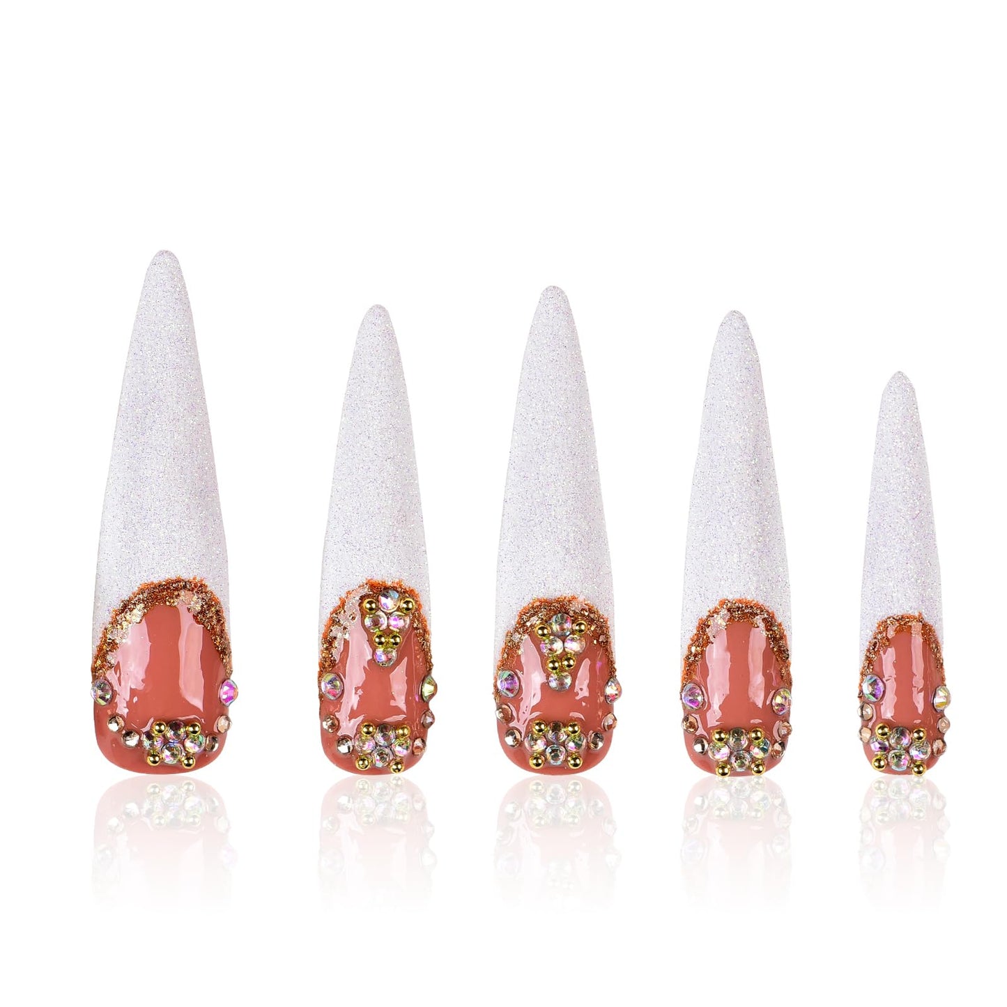 Tmani 10pc/set Extra Long Handmade Press On Nail Hot Girl's Long Ballet Nails Pointed Nail Full of Diamond Glitter Decoration Fake Nails Suitable For Girls Festival Parties and Birthday Gift（143,S)