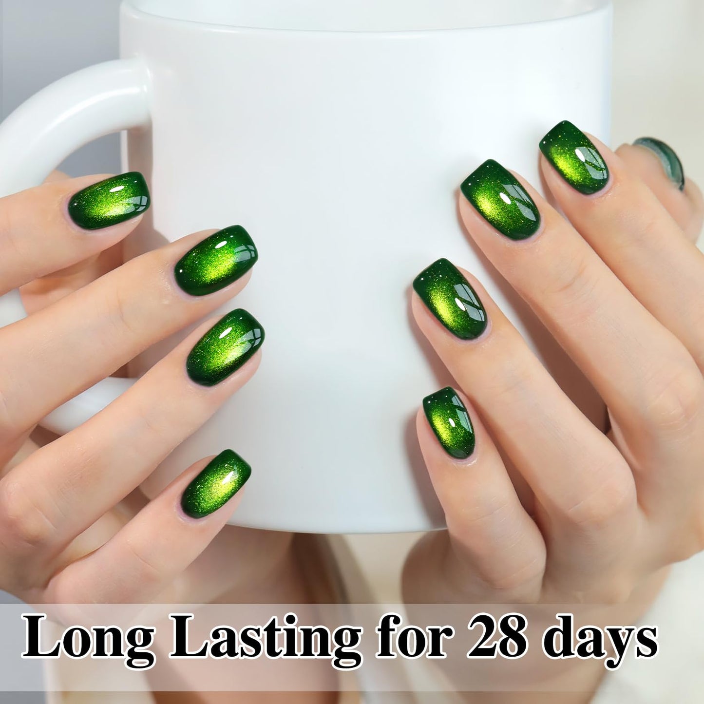 Double Rhythm Cat Eye Gel Polish with Magnet 15ML Holographic Glitter Shimmer Color 0.5 OZ Magnetic Gel Polish Salon DIY at Home (Dark Green-MC1045)