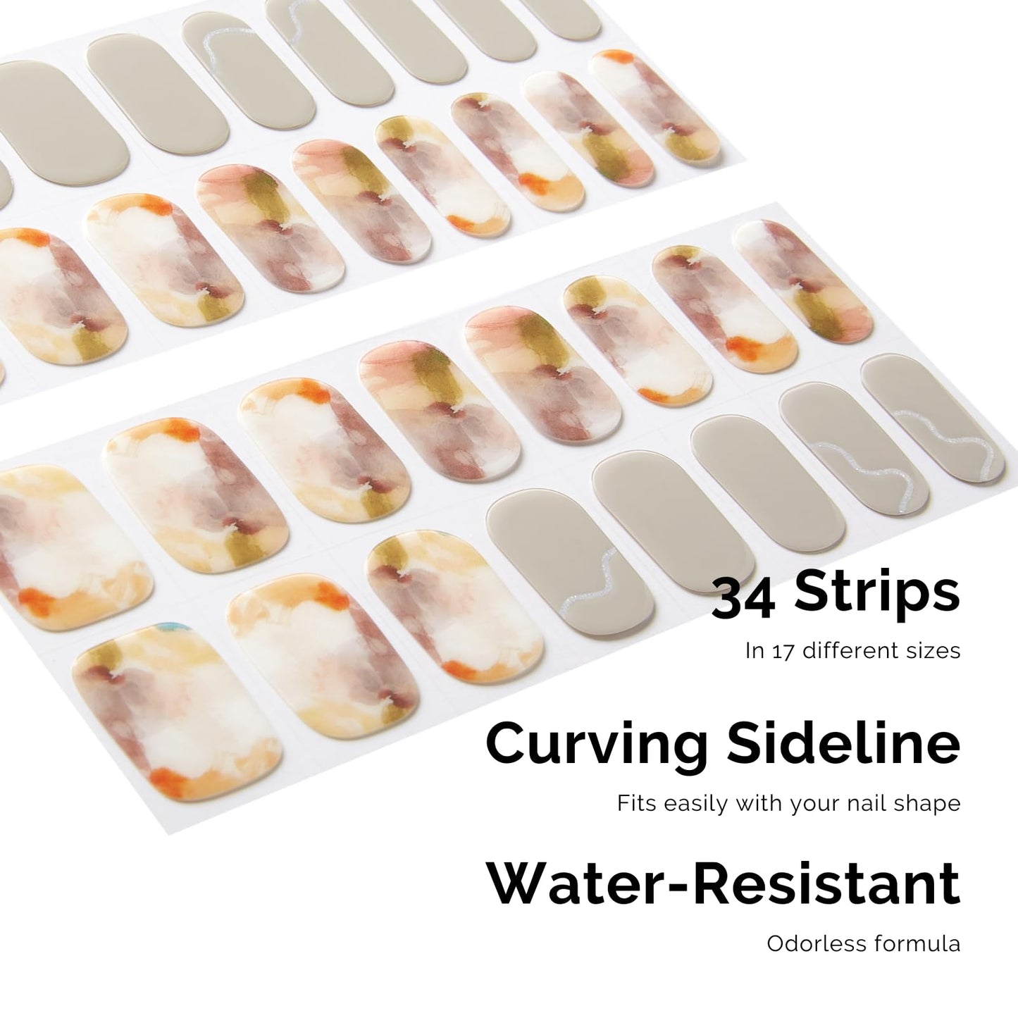 Semi Cured Gel Nail Strips - NAILOG 34 Pcs Art Painting Nail Stickers Extra Long Wraps with Glossy Gel Finishing for Autumn Winter, Like A Painting