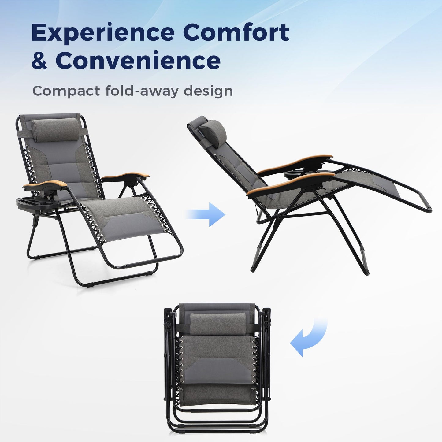 MAISON ARTS Oversized XXL Padded Zero Gravity Chair, 30" Wide Seat Foldable Patio Recliner, Anti Gravity Outdoor Lawn Chair with Cup Holder & Pillow, Supports 400lbs, Grey