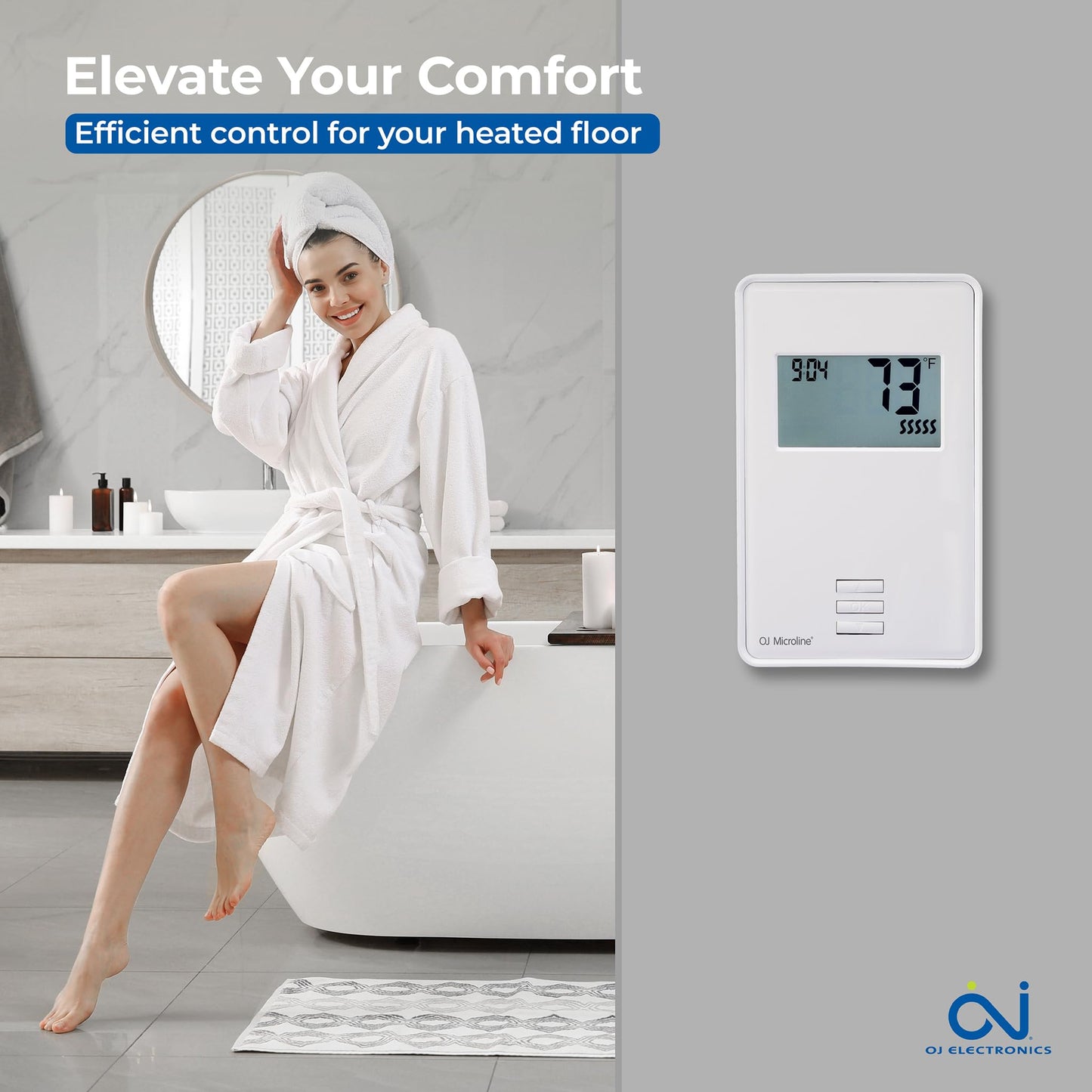 OJ Microline UTN4 Radiant Floor Heat Thermostat w/Class A GFCI - 120/240v Radiant in Floor Heating Thermostat Non-Programmable - Dual Sensing - Includes Sensor - 3-Year Warranty & USA Product Support