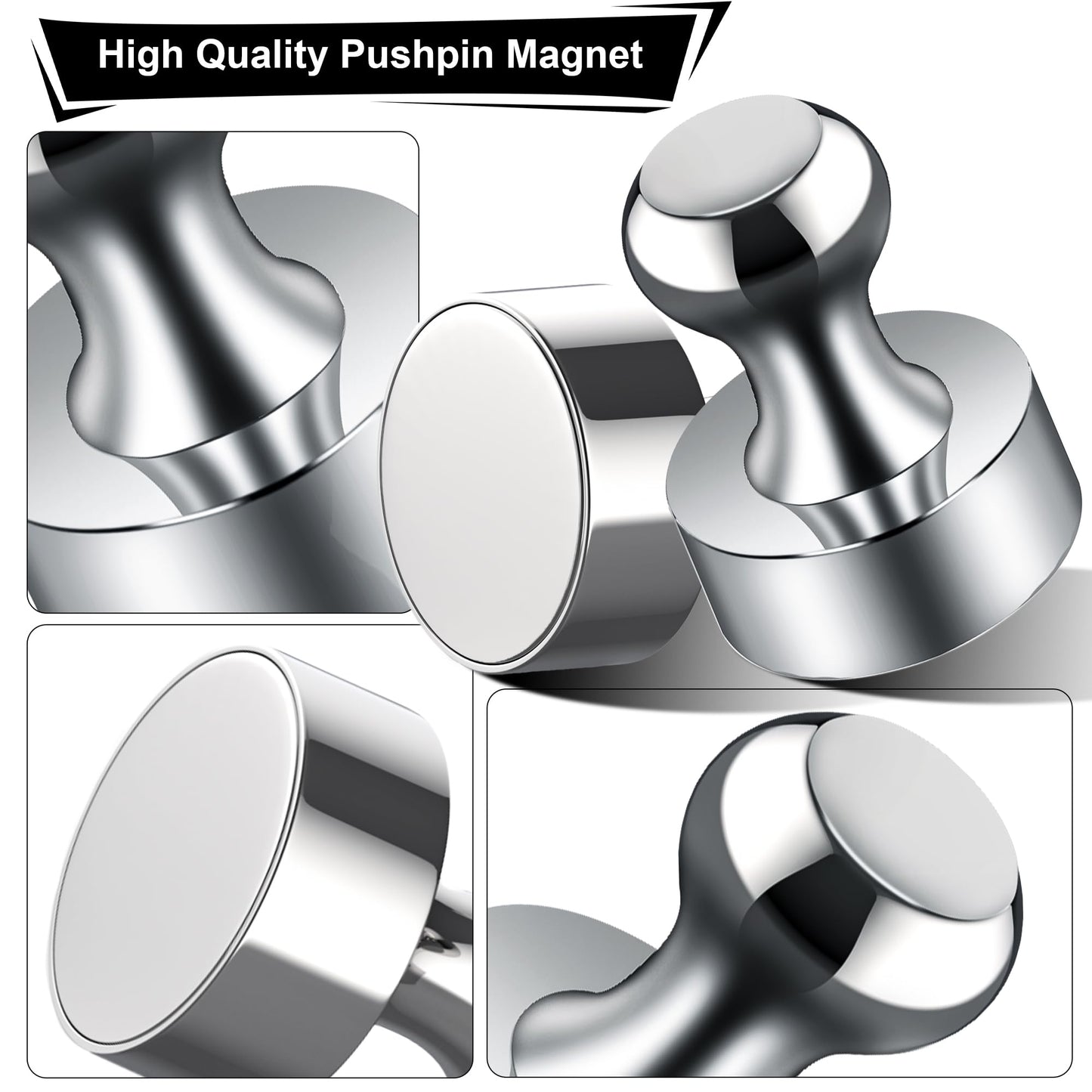Tiergrade Metallic Magnets, Refrigerator Magnets, 60 Pack Silver Magnetic Push Pins, Strong Fridge Magnets, Multi-use Whiteboard Magnets Perfect for Kitchen Office Classroom