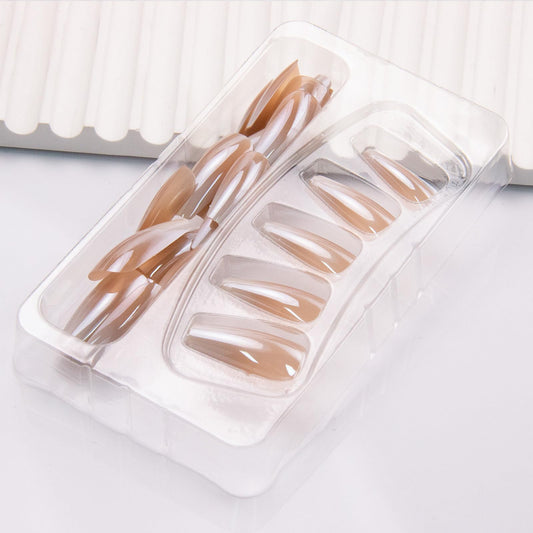 Square Press on Nails Ombre Fake Nails Chrome False Nails Glossy Medium Artificial Acrylic Nail Press ons Full Cover Stick Glue on Nails for Women Manicure Decoration 24Pcs