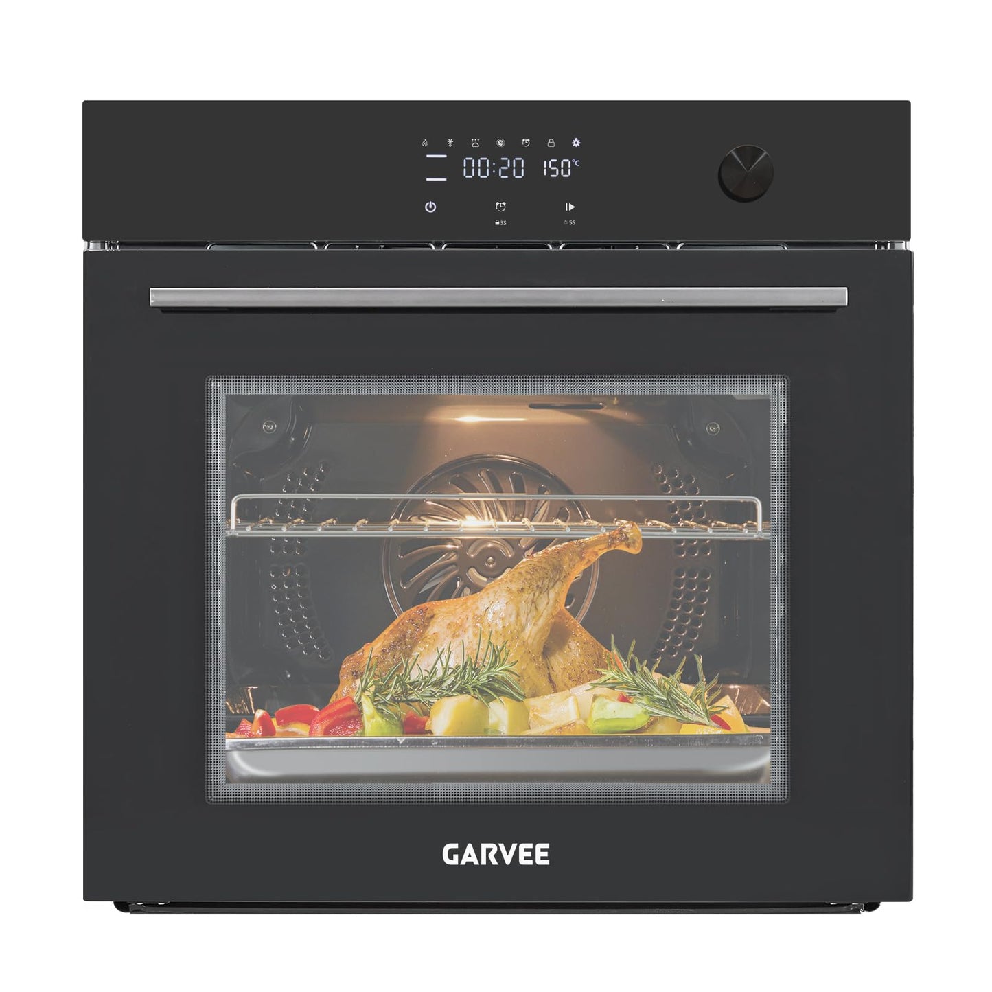 Garvee 24 Inch Built-In Single Wall Oven, 2.5 Cu.Ft Electric Oven with Touch & Mechanical Knob Control, 8 Modes, 3000W, ETL Certified, Black