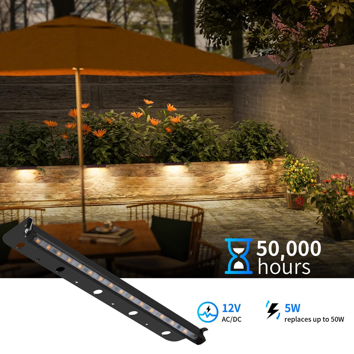 Kwinmyso 4-Packs 5W 12 Inch LED Hardscape Paver Lighting,12V AC/DC Low Voltage Retaining Wall Lights,LED Landscape Lighting,2700K Soft White Outdoor Step Light,50,000 Hours Lifespan-Black