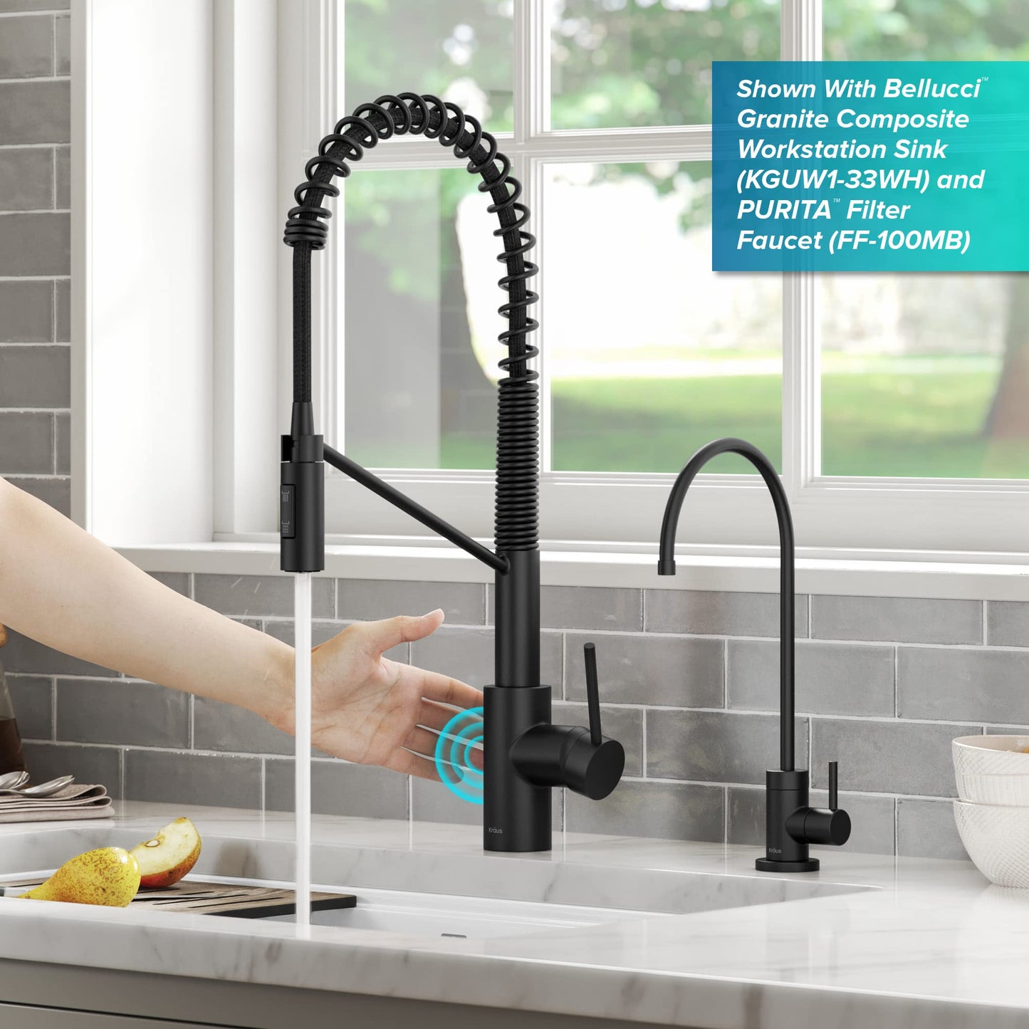 KRAUS Oletto Touchless Sensor Commercial Pull-Down Single Handle Kitchen Faucet with QuickDock Top Mount Assembly in Matte Black