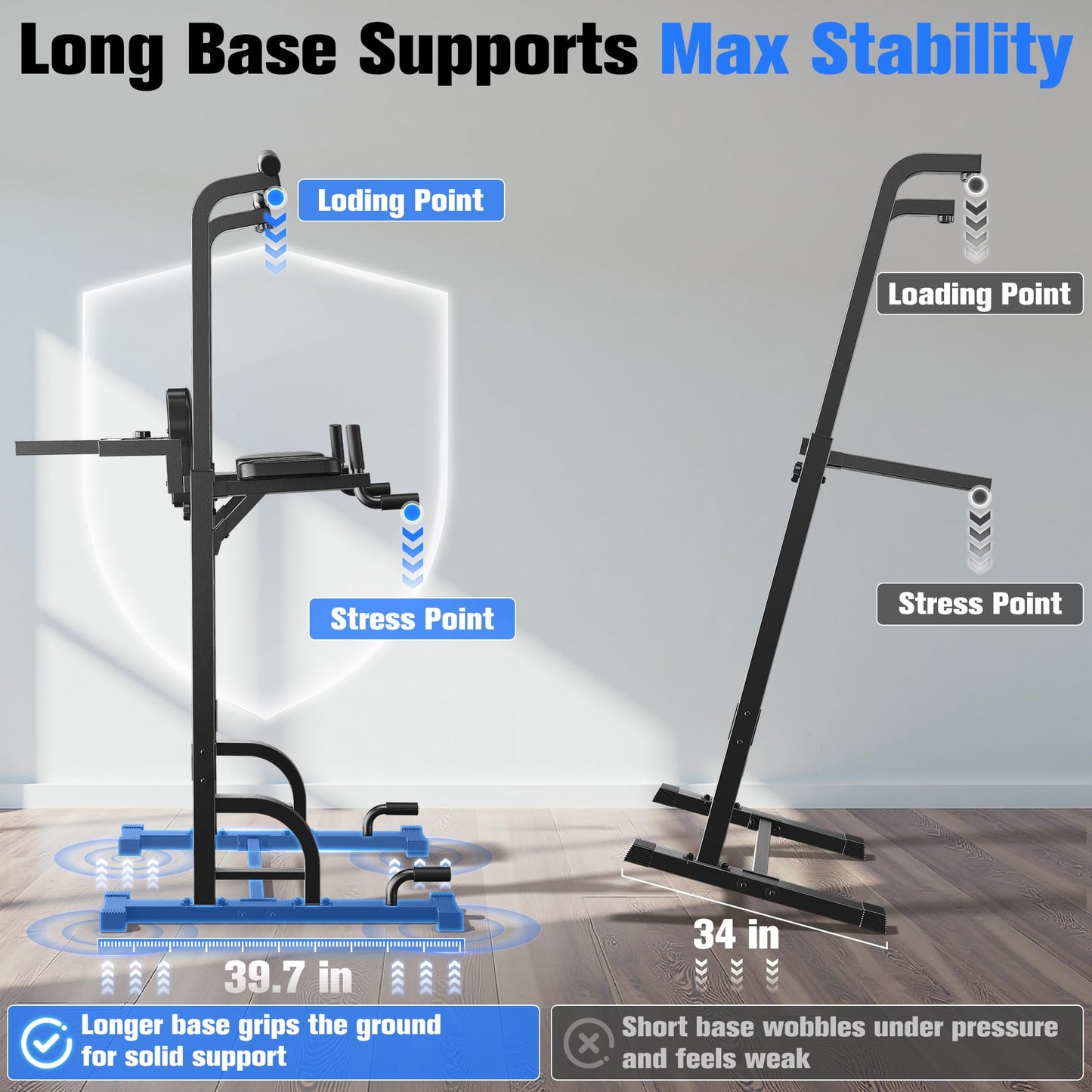Sportsroyals Power Tower Dip Station Pull Up Bar for Home Gym Strength Training Workout Equipment, 450LBS
