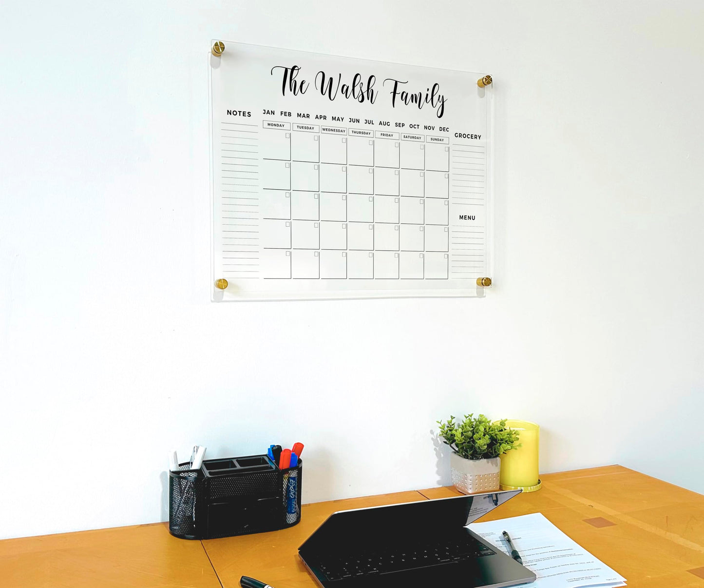 FAMILY NAME CALENDAR Personalized Acrylic Wall Calendar - Personalized Calendar 2026, Horizontal Wall Calendar, Monthly and Weekly Calendar, Housewarming Gift, Goals, To Do