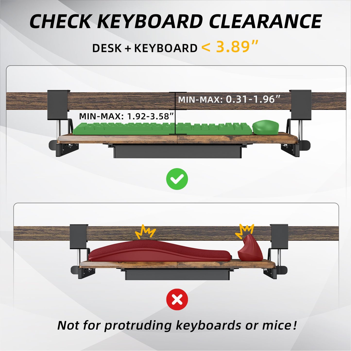 ETHU Keyboard Tray Under Desk, 19.7" X 12.2" Small Size C Clamp Keyboard Drawer Under Desk, Computer Keyboard Stand Slide Pull Out, Ergonomic Keyboard Tray for Home, Office (Wood)