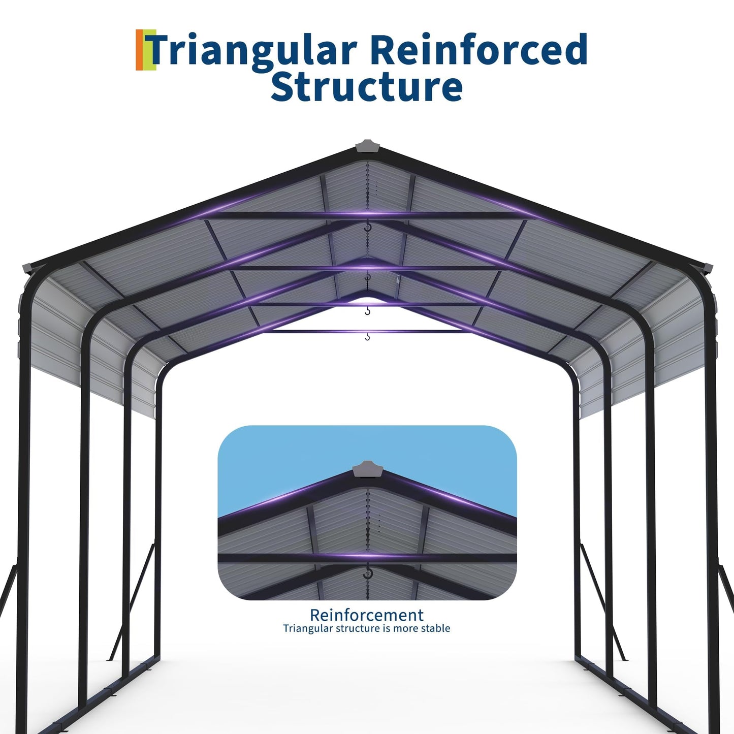 10x15 FT Heavy Duty Metal Carport with Galvanized Steel Roof & Frame, All-Weather Portable Car Shelter for Cars, Trucks & Boats, Wind & Snow Resistant with Reinforced Base