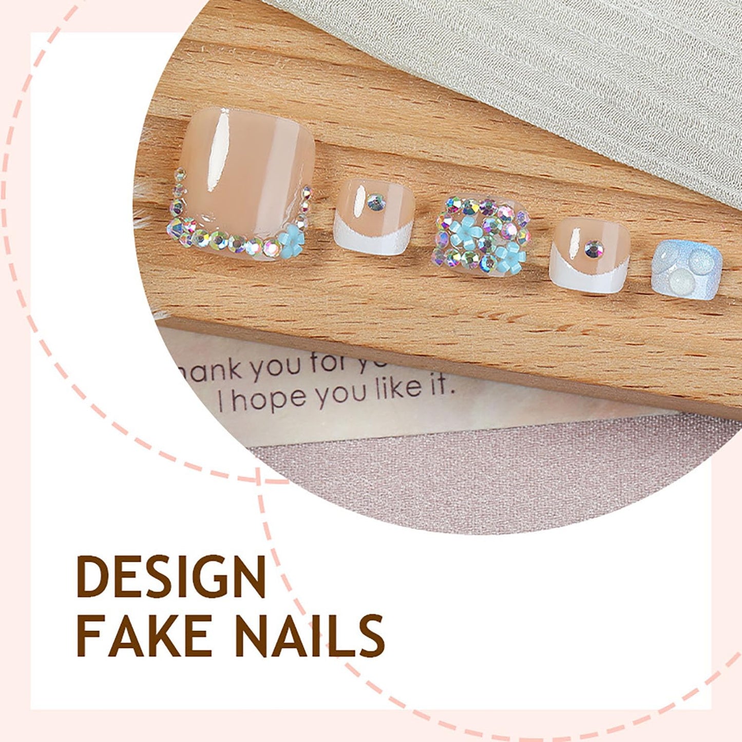 FIEONCIY Press on Toenails with Designs Acrylic Fake Nails for Toe Artificial False Nails with Charms Press on Toe Nails for Spring Summer Stick on Toenails for Women Girls(WSJ2547)