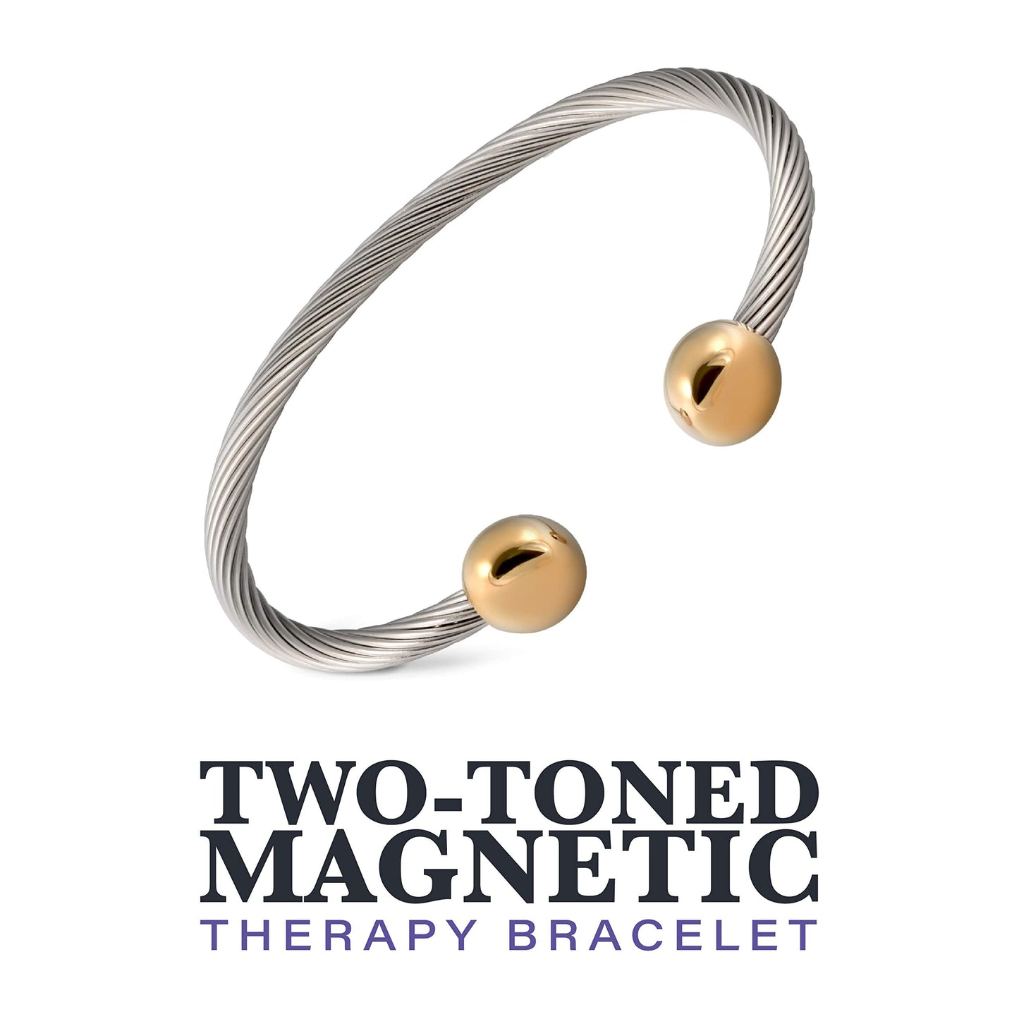 MAGNETJEWELRYSTORE 2-Tone Stainless Steel Magnetic Therapy Bracelet High Power Magnets, For Men and Women, Adjustable Bangle