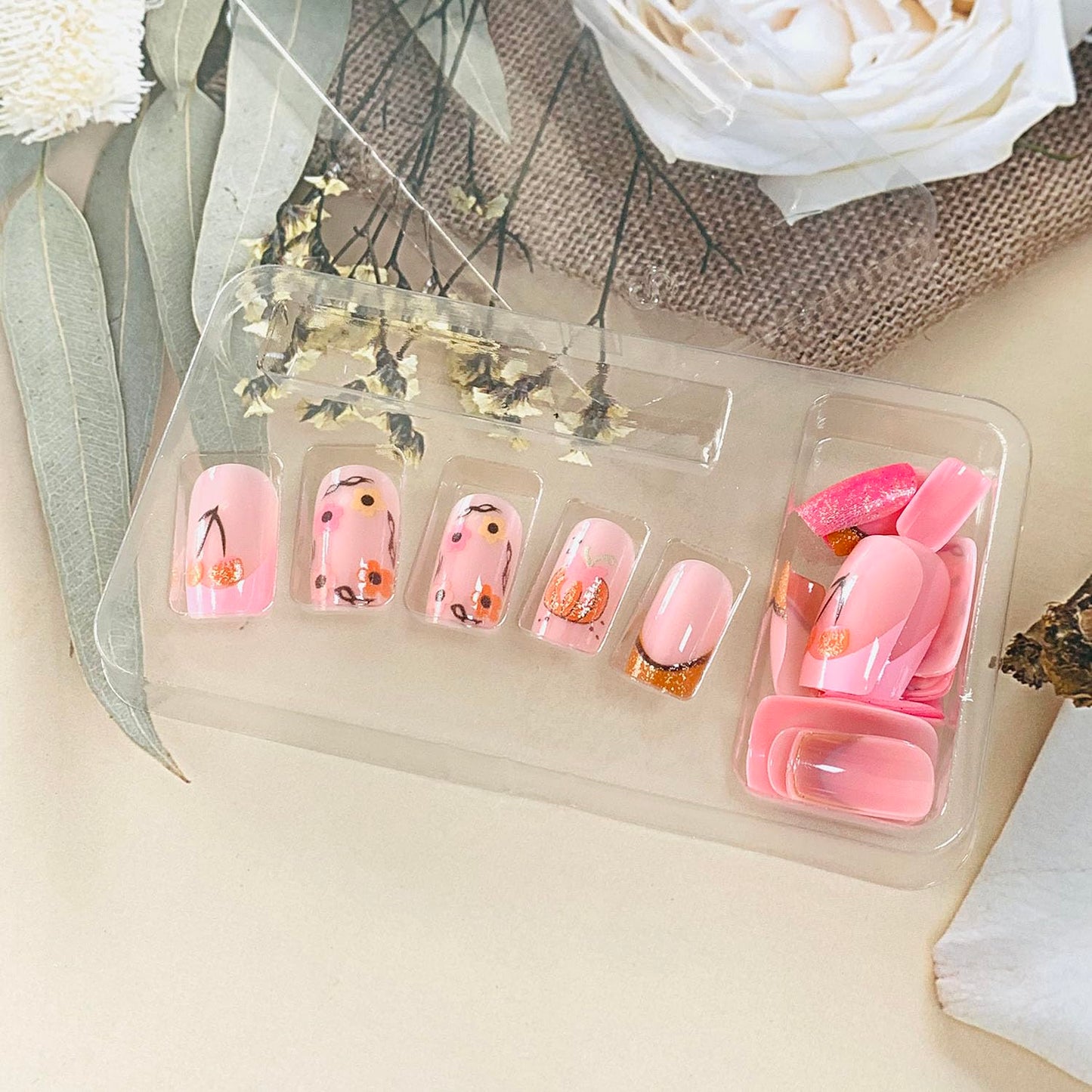 FIEONCIY Press on Nails Square Short Length Glossy Full Cover Acrylic Short Square Shaped False Nails with French Designs Artificial Fake Nails Glue Stick ons Fingernails for Women Girls(W2452)