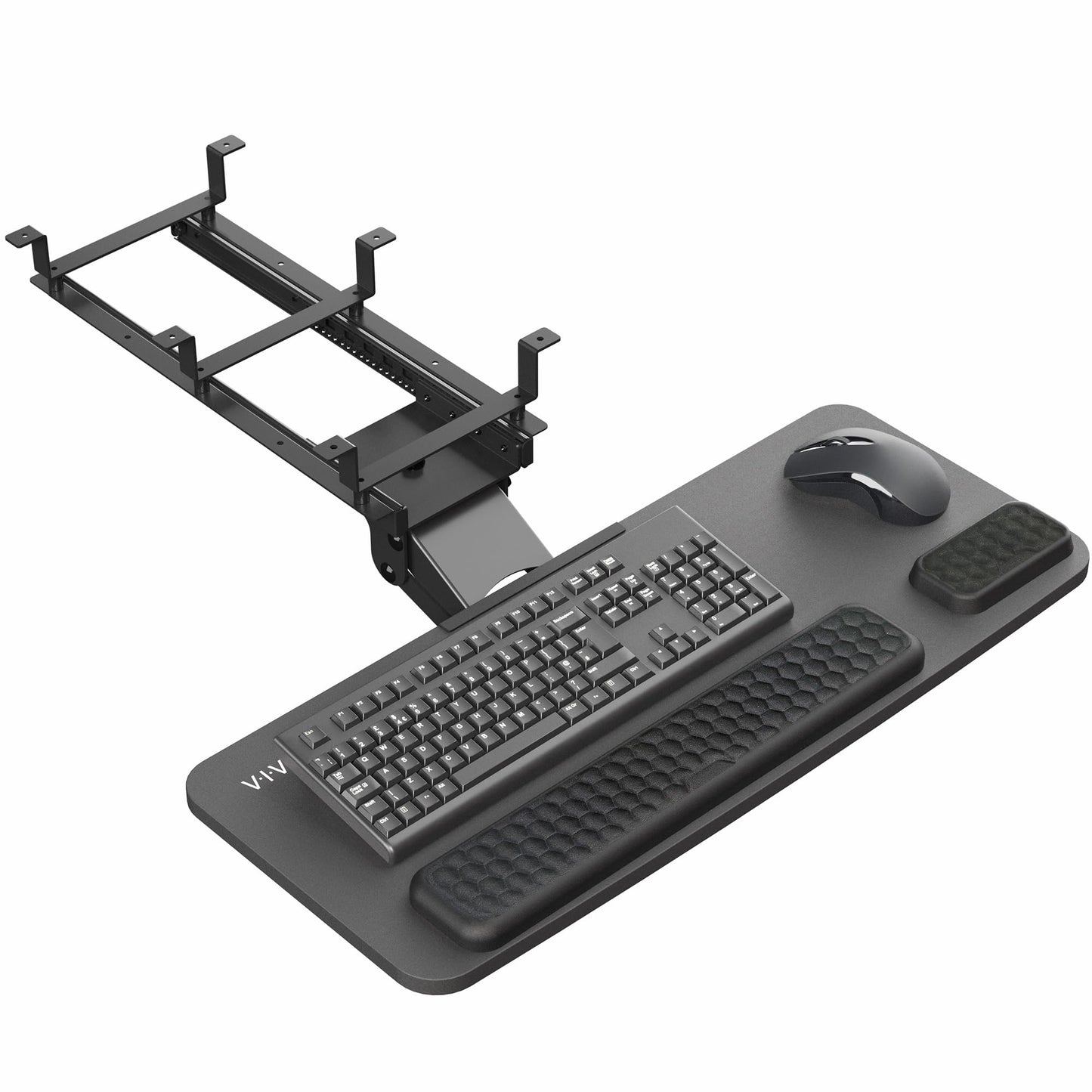 VIVO Premium Adjustable 27 x 11 inch Computer Keyboard and Mouse Platform Tray, Ergonomic Under Table Desk Mount Drawer with Padding, Black, MOUNT-KB27P-B