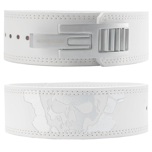 Lever Lifting Belt for Man and Women, Weightlifting with Adjustable Heavy Duty Buckle, Professional Weight Lifting Belt White/Silver