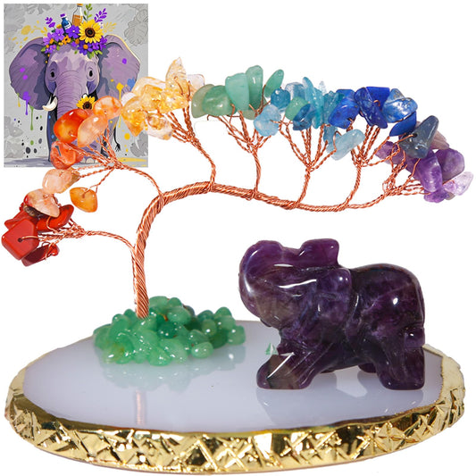 Dreamgirnh Elephant Gifts for Women, Amethyst Elephant Decor Statue Crystals and Healing Stones Chakra Crystal Tree, Cute Sculpture Gemstones Spiritual Home Office Desk Purple Decor, Mothers Day Mom