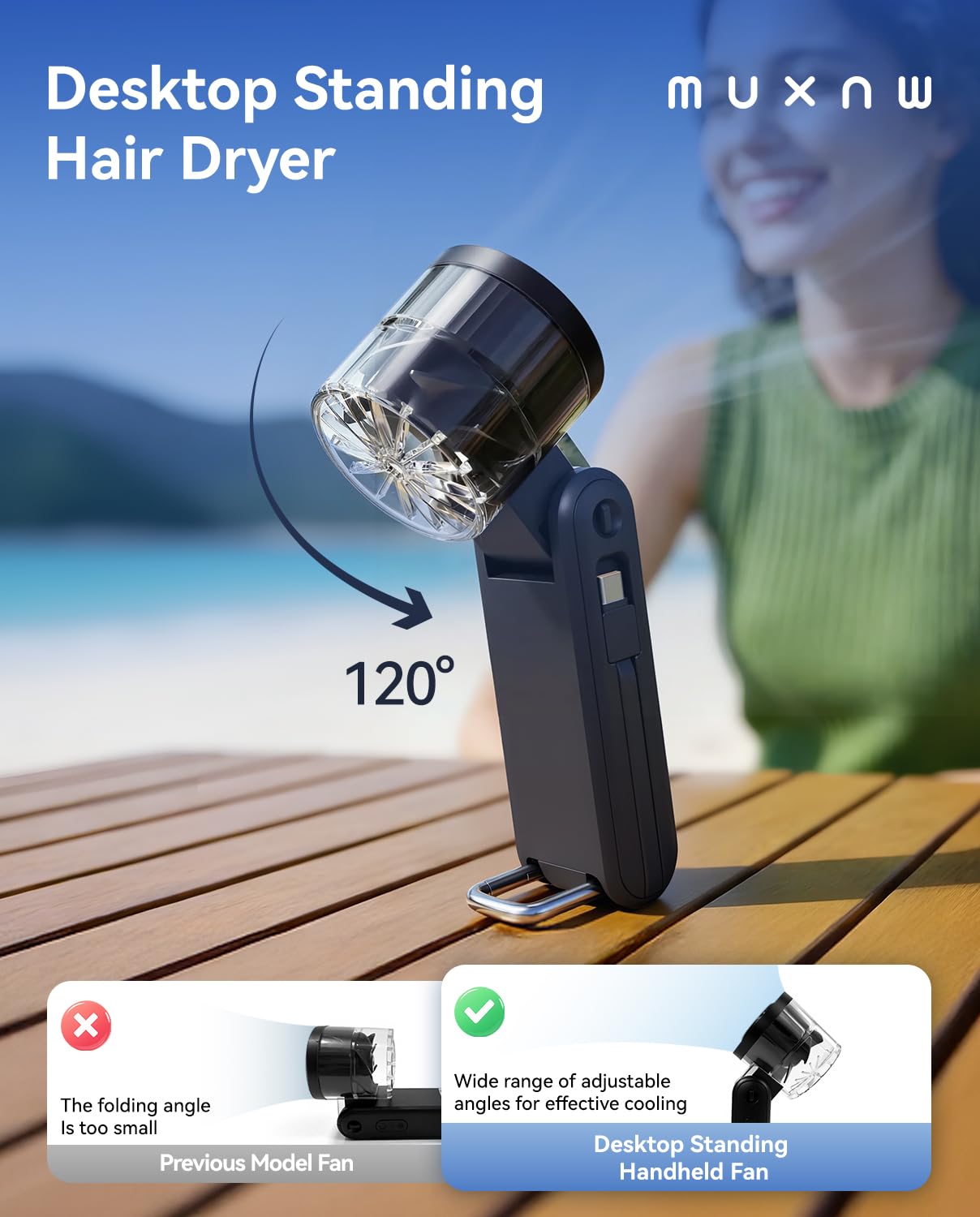 MUXNW Portable Handheld Turbo Fan: 100 Speed Levels, 4000mAh Rechargeable, 3-in-1 Foldable Mini Fan, Gift for Women & Teens, Ideal for Summer Travel, Vacation, Beach