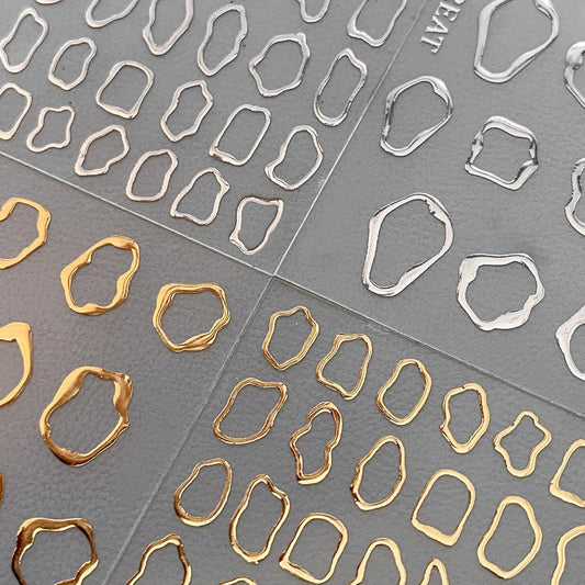 5D Embossed Metal Nail Art Stickers, 4Sheets Gold Silver Irregular Geometric Lines Frames Nail Sticker Hollow Circle Designs Nail Decals for Women Self Adhesive Nails Manicure Accessories