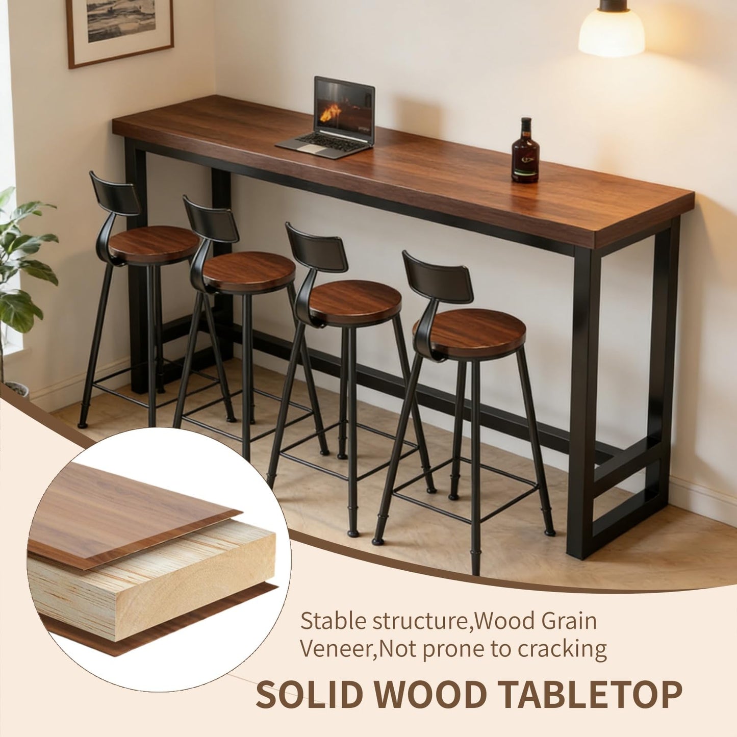 ORNDYDM 41 Inch Narrow Bar Table with Solid Wood Top - Tall Counter Height Dining Bar Table on Metal Frame, Saving Pub Table for Kitchen,Living Room,Behind Couch or Coffee Shop(Chair Not Included)
